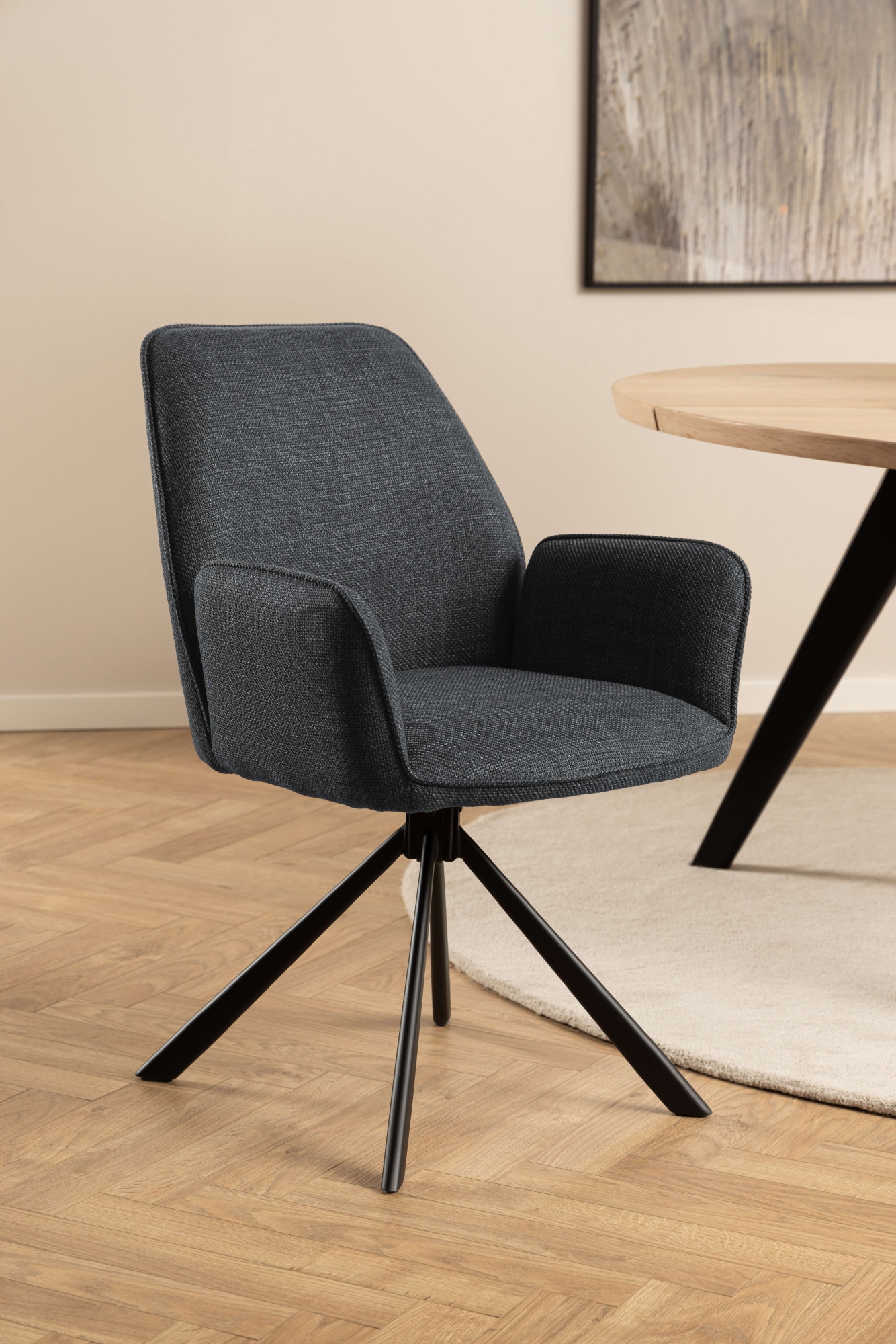 ACTONA GROUP Chaise de salle à manger »Glenda 2er-Set, 360° drehbar, mit Armlehnen, in mehreren Farben« () rembourré, avec accoudoir, pieds en acier noir, pivotant, lot de 2