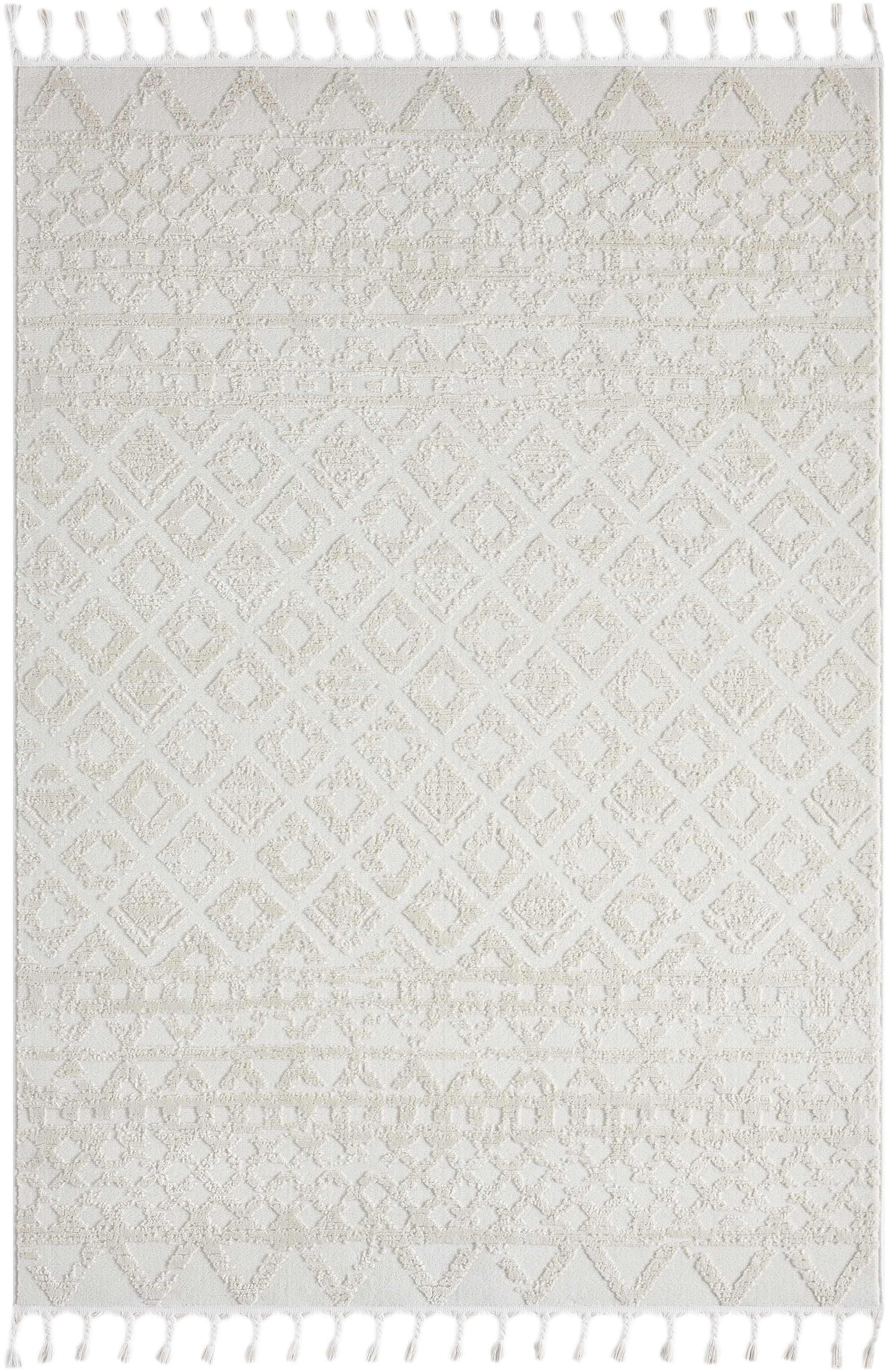 my home Tapis »Ribeyret« Rectangulaire 11 mm Höhe mit Fransen, Hoch-Tief-Struktur, Woll-Look, Boho-Style, Wohnzimmer