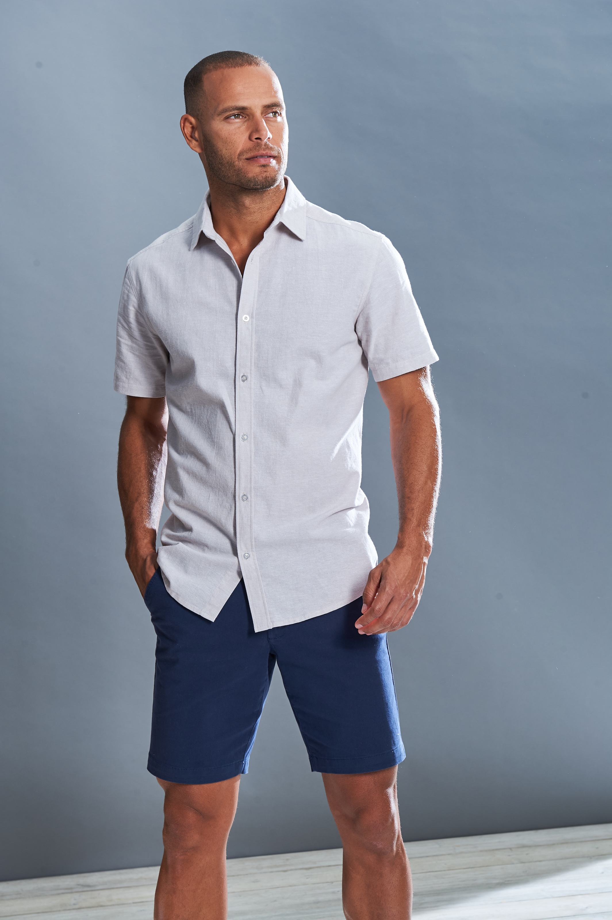 John Devin Kurzarmhemd »Regular Fit,«, Sommerhemd mit Kentkragen aus Baumwoll-Leinen Mischung