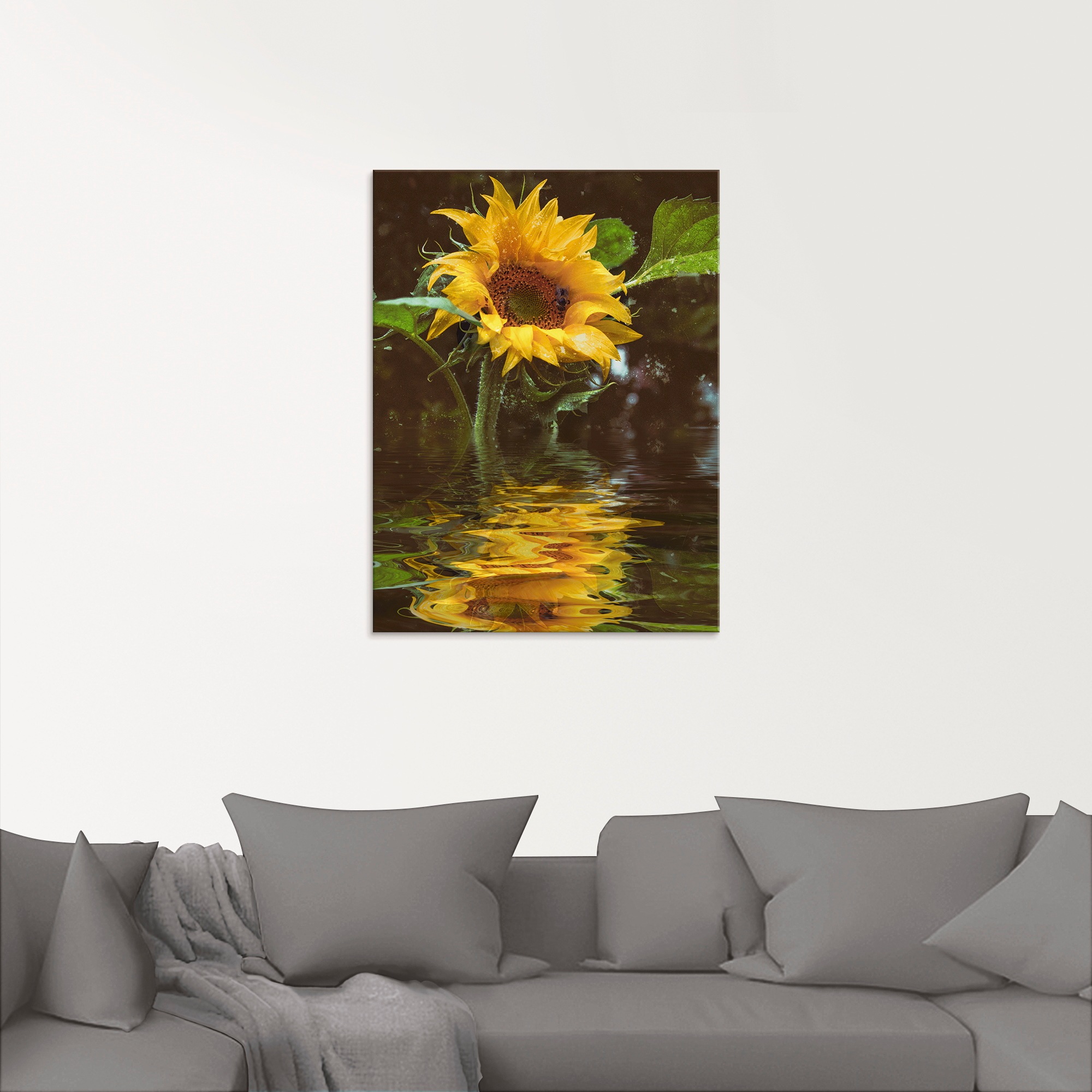 Artland Tableau en verre »Sonnenblume mit Wasserspiegelung« Fleurs 1 cuis tlg. disponible en différentes tailles