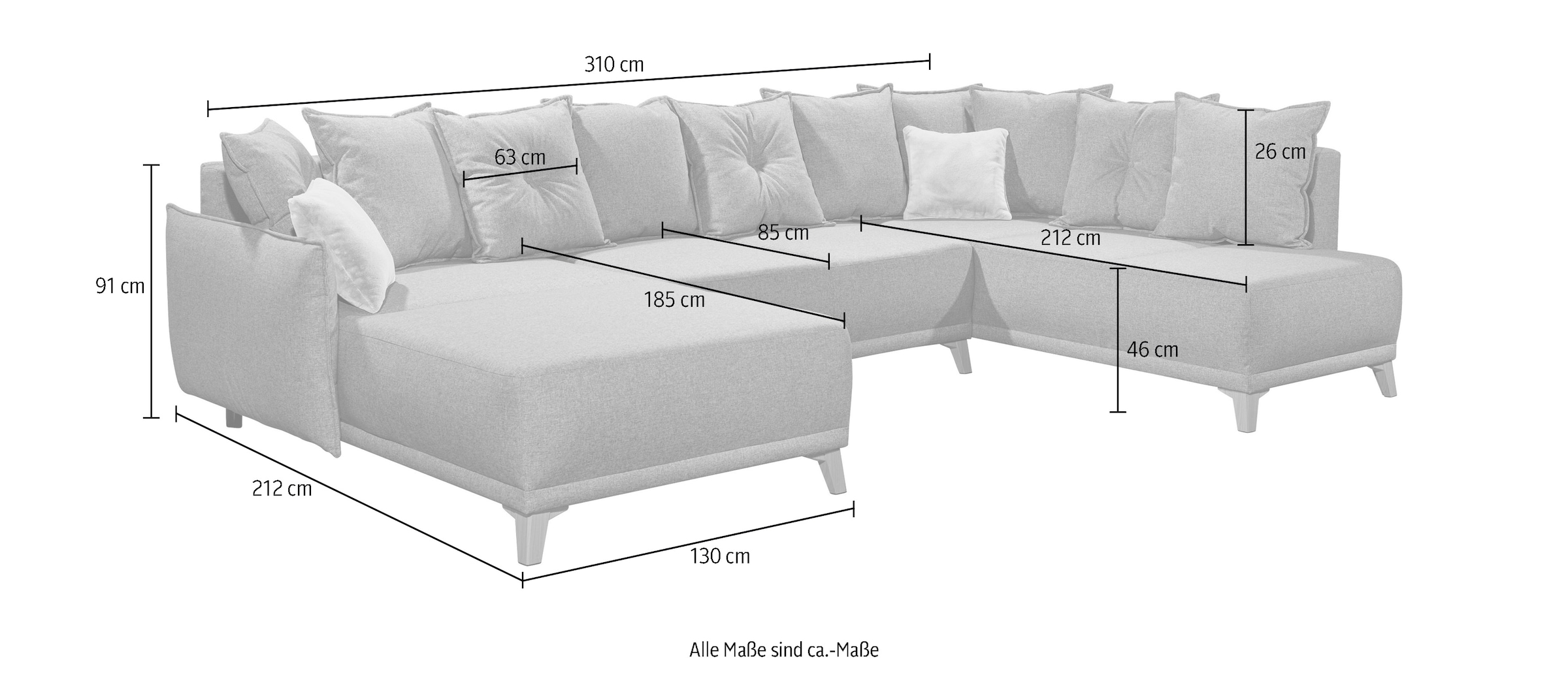 ED EXCITING DESIGN Wohnlandschaft »Pamplona U-Form«, mit Bettfunktion, Bettkasten, Rücken- und Zierkissen, frei im Raum