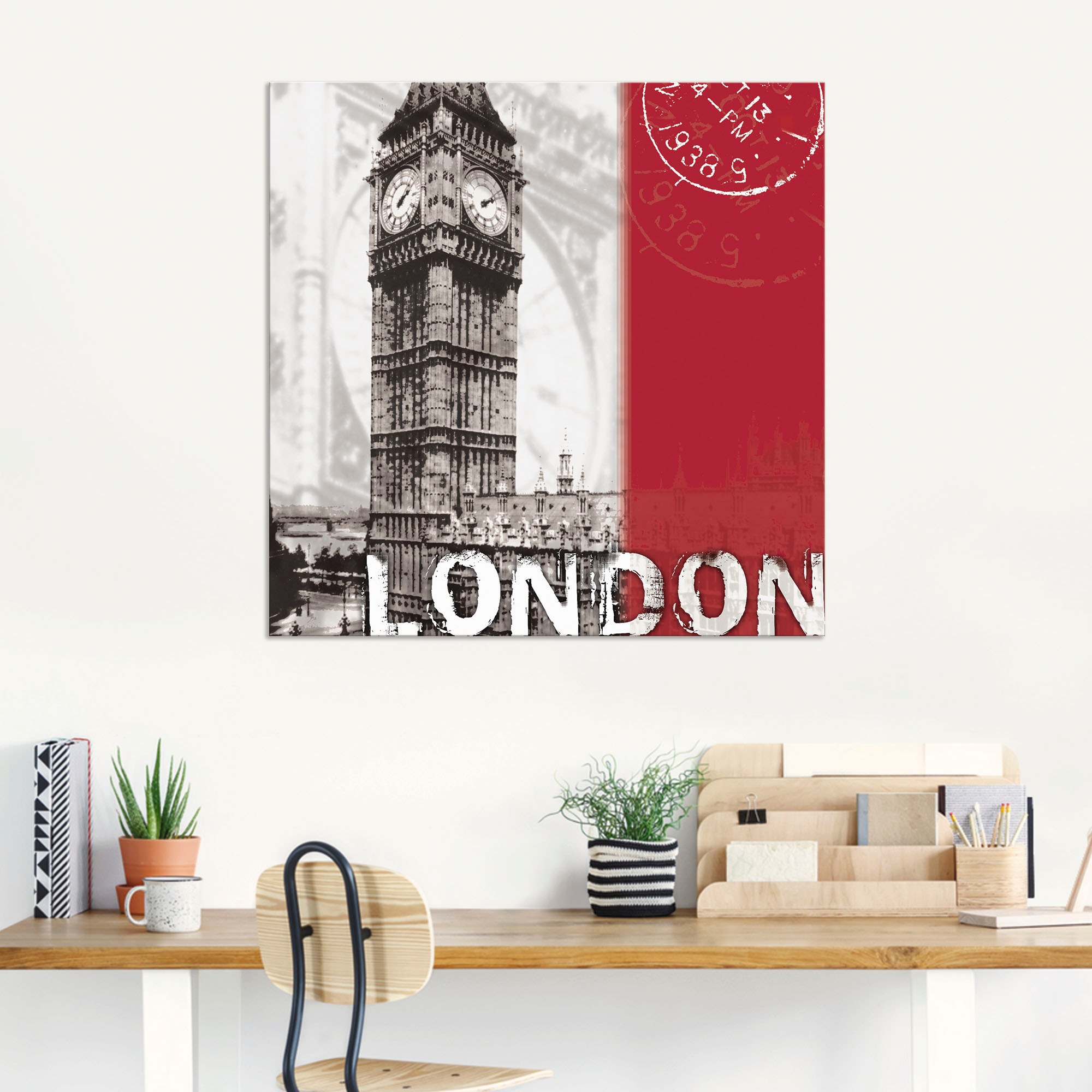 Artland Alu-Dibond-Druck »London_bordeauxrot« Gebäude 1 Stk. tlg. für Innen- und Aussenbereich geeignet, Outdoorbild