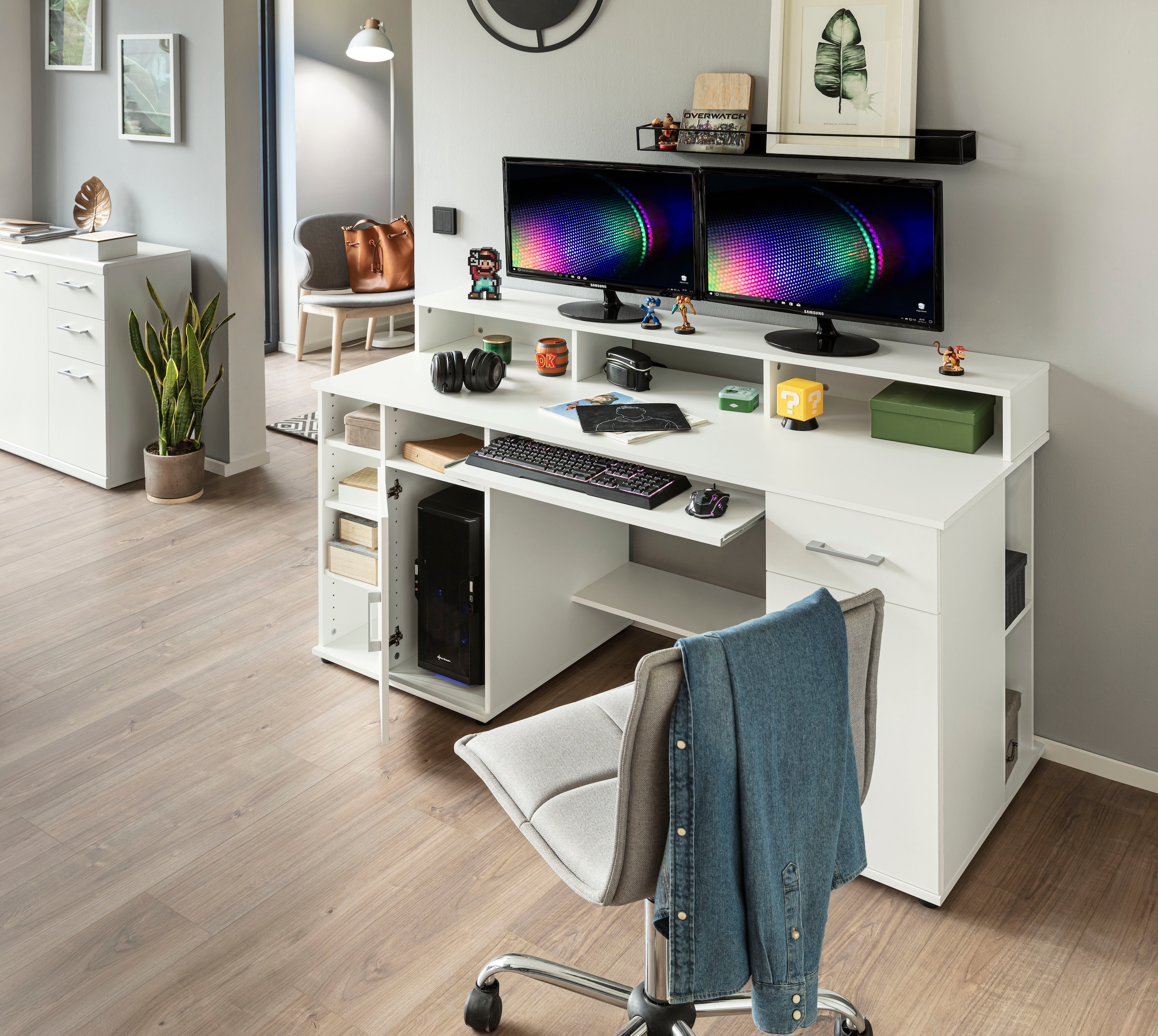 VOGL Möbelfabrik Schreibtisch »Tim mit Monitoraufsatz, Tastaturauszug & Towerfach,«, Breite 154 oder 178 cm, Made in Germany
