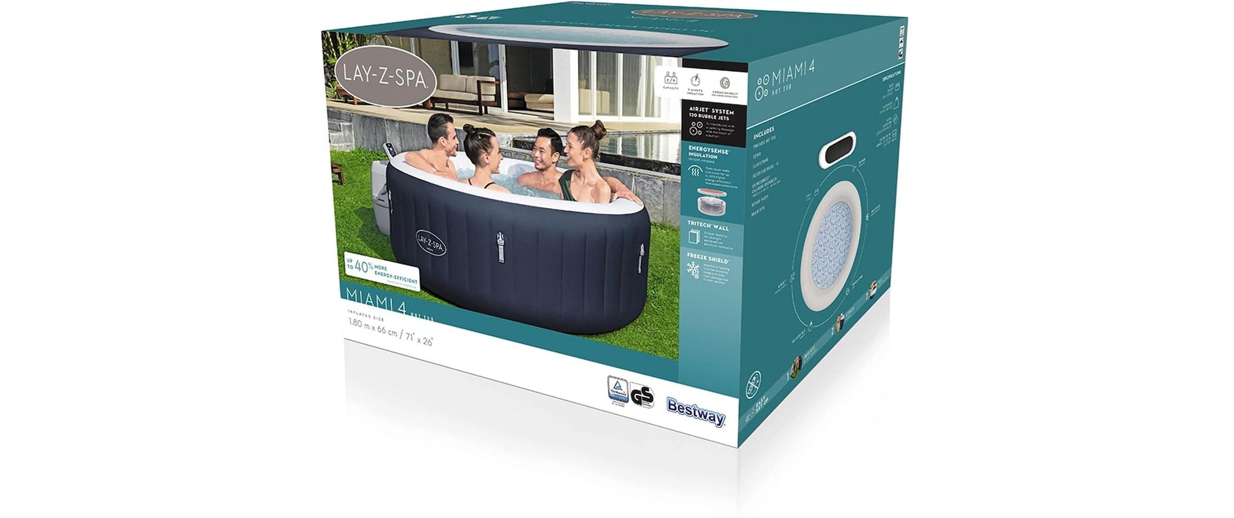 Bestway Jacuzzi »Miami AirJet Ø 180« Aufblasbarer, energieeffizienter Whirlpool für vier Personen
