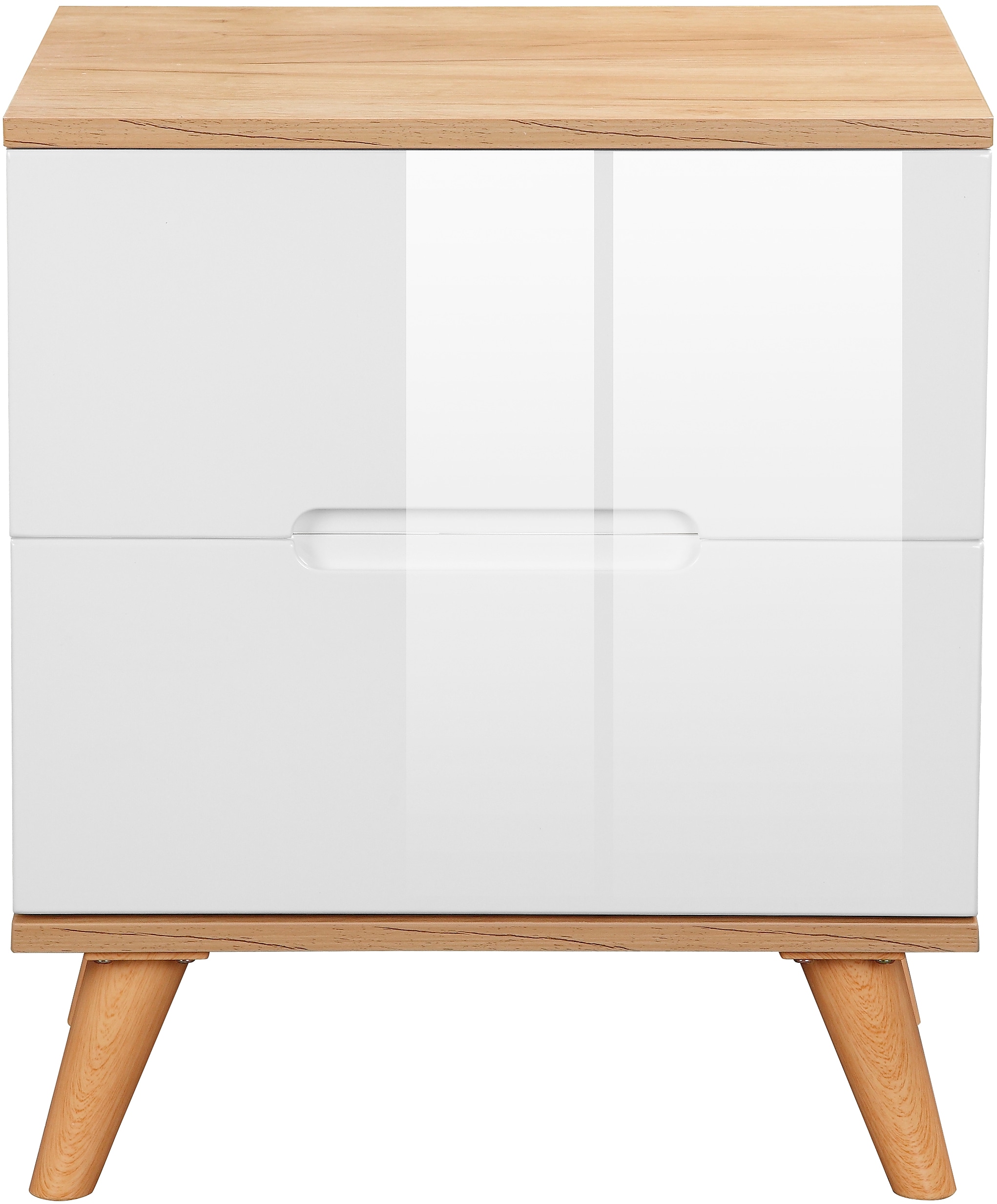 andas Nachtschrank »Lund Nachttisch Beistellschrank Kommode mit Hochglanzfronten«, Nachtkommode mit 2 Schubladen Bestseller im skandinavischem Design