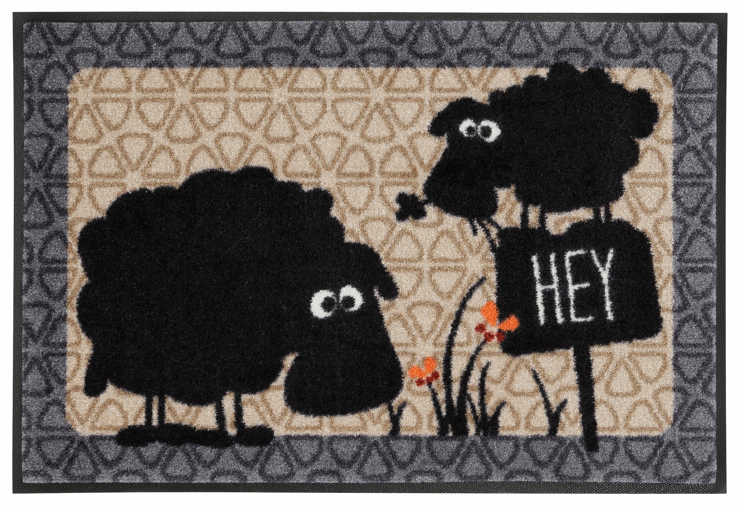 Image of wash+dry by Kleen-Tex Fussmatte "Gertrud & Elsbeth" rechteckig 7 mm Höhe Schmutzfangmatte, Motiv Schafe, mit Spruch, waschbar