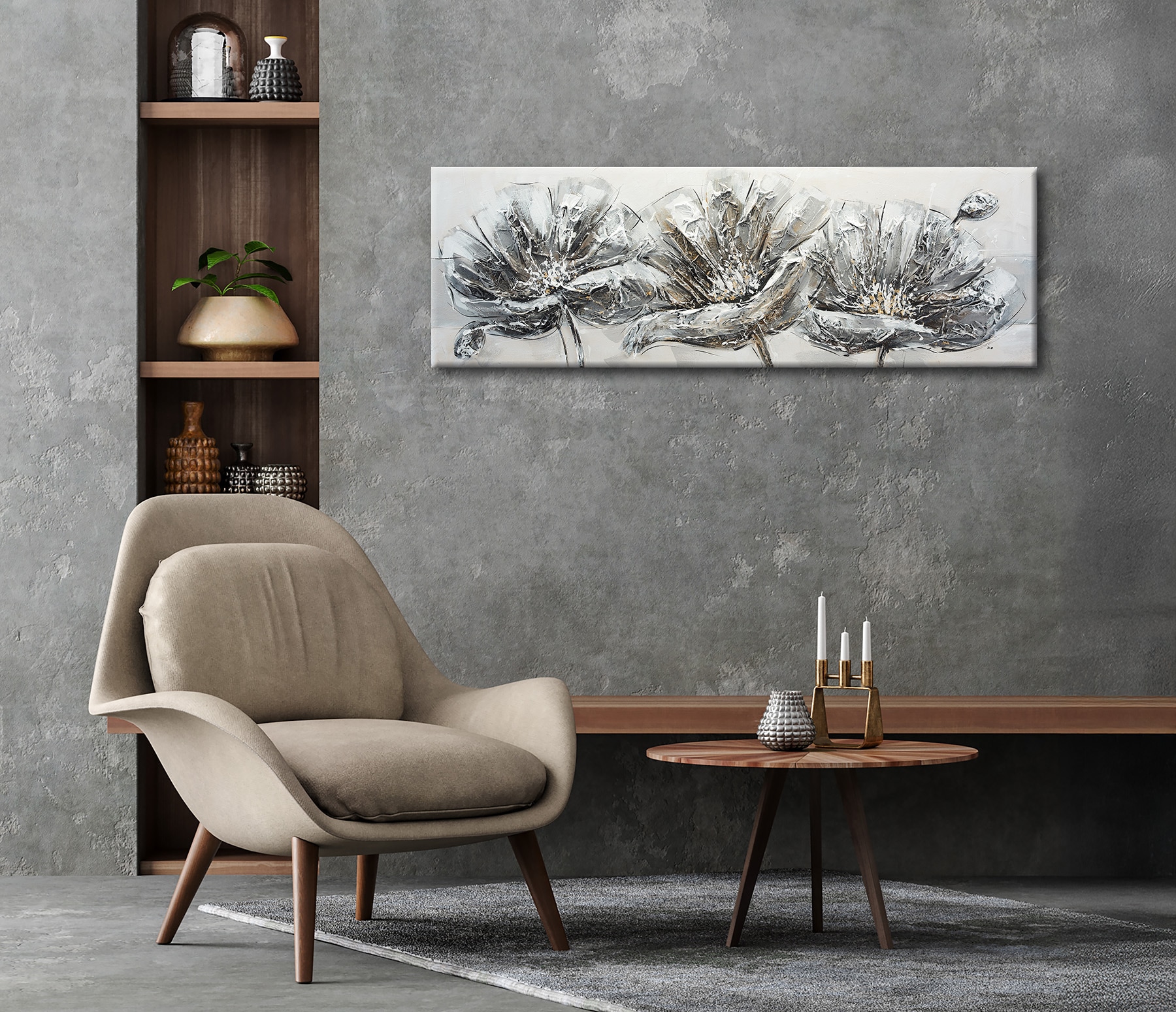 Bönninghoff Ölgemälde »handarbeit BLUMEN 40x120 cm – Wandbild Kunst Deko modern« Blumen | Blumenbilder 1 Stk. tlg. handgefertigt, jedes Bild ein Unikat