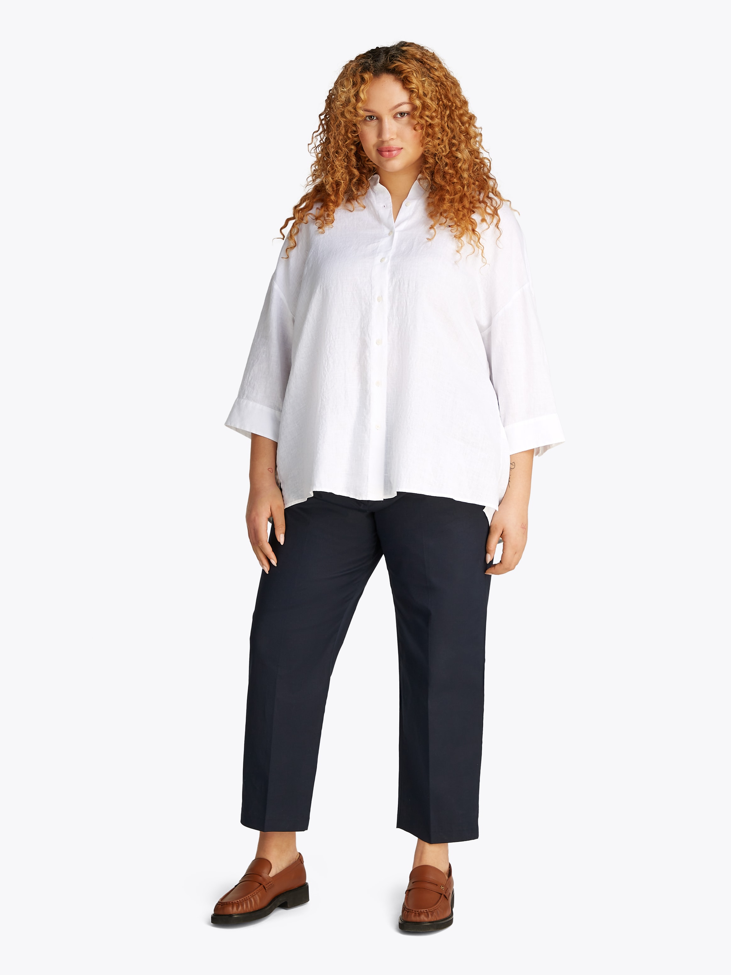 Tommy Hilfiger Curve Hemdbluse »CRV ESS LINEN EASY SHIRT«, in Grossen Grössen, Leinenqualität