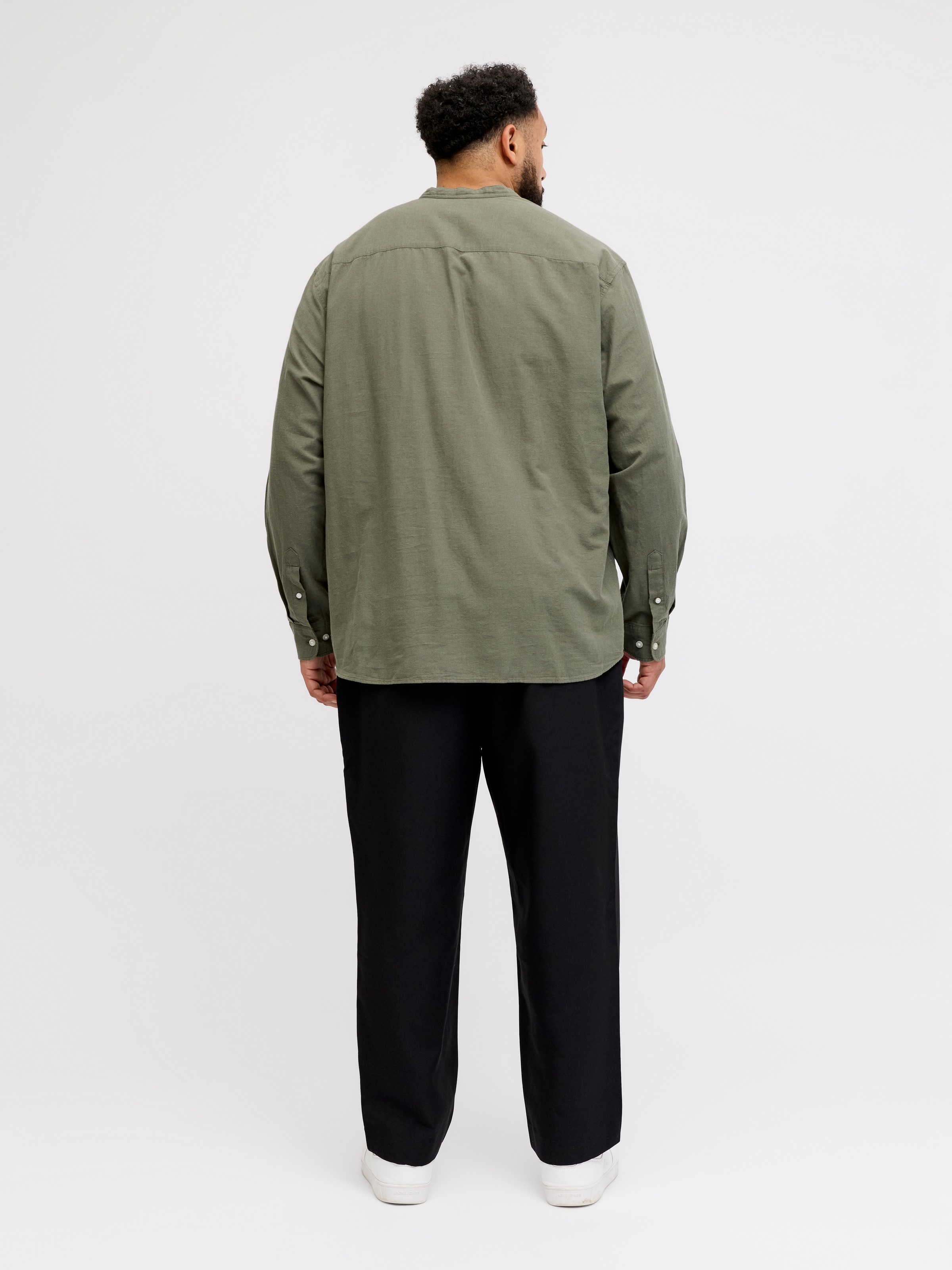 Jack & Jones PlusSize Langarmhemd »JJEBREEZE LINEN BLEND BAND SHIRT L PLS« mit Stehkragen