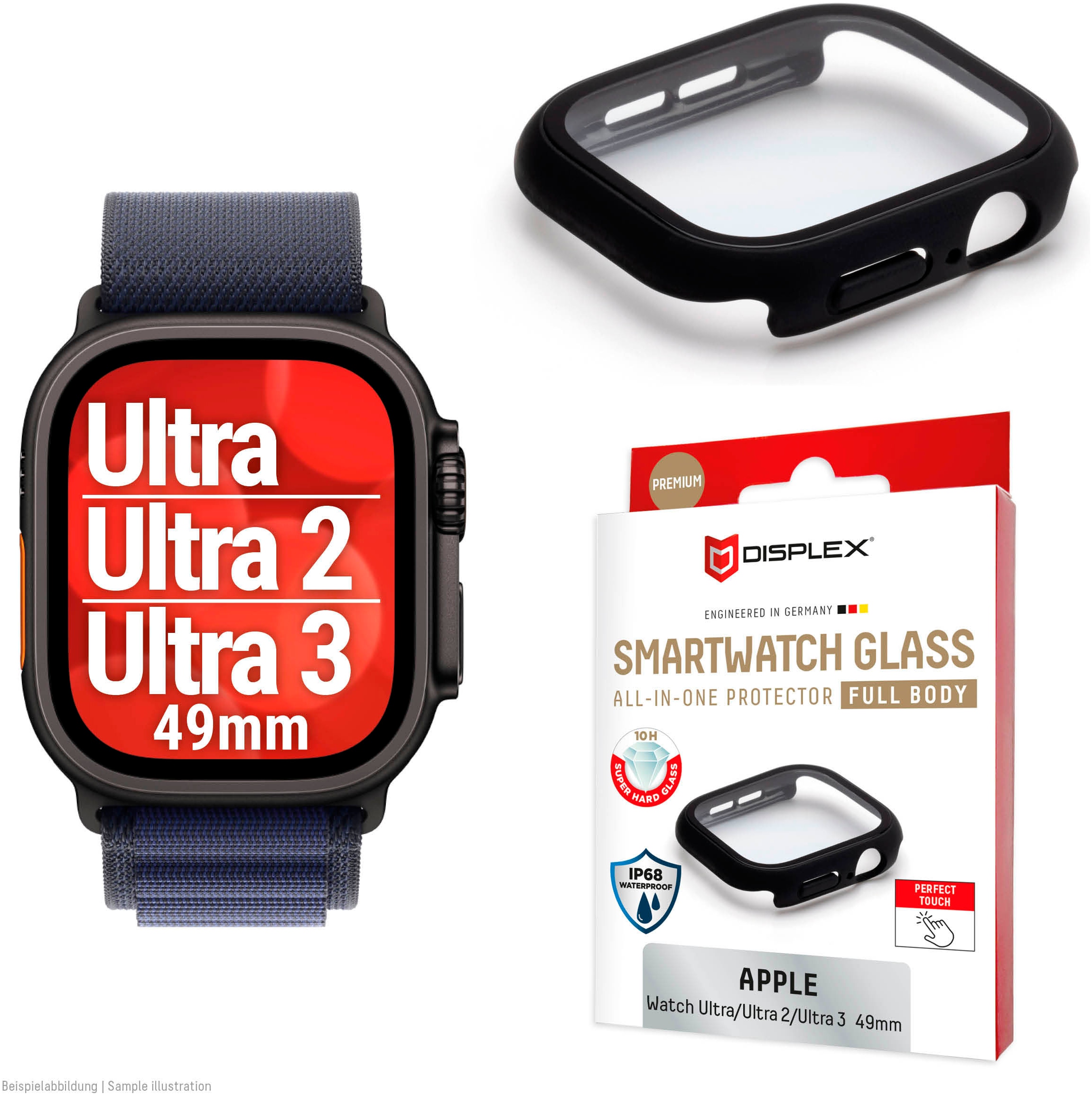 Displex Displayschutzglas »Smartwatch Glass All-In-One Protector Full Body« für Apple Watch Ultra 49 mm;Apple Watch Ultra 2 49 mm;Apple Watch Ultra 3 49 mm Displayschutzfolie, Schutzfolie, Bildschirmschutz, kratz- & stossfest