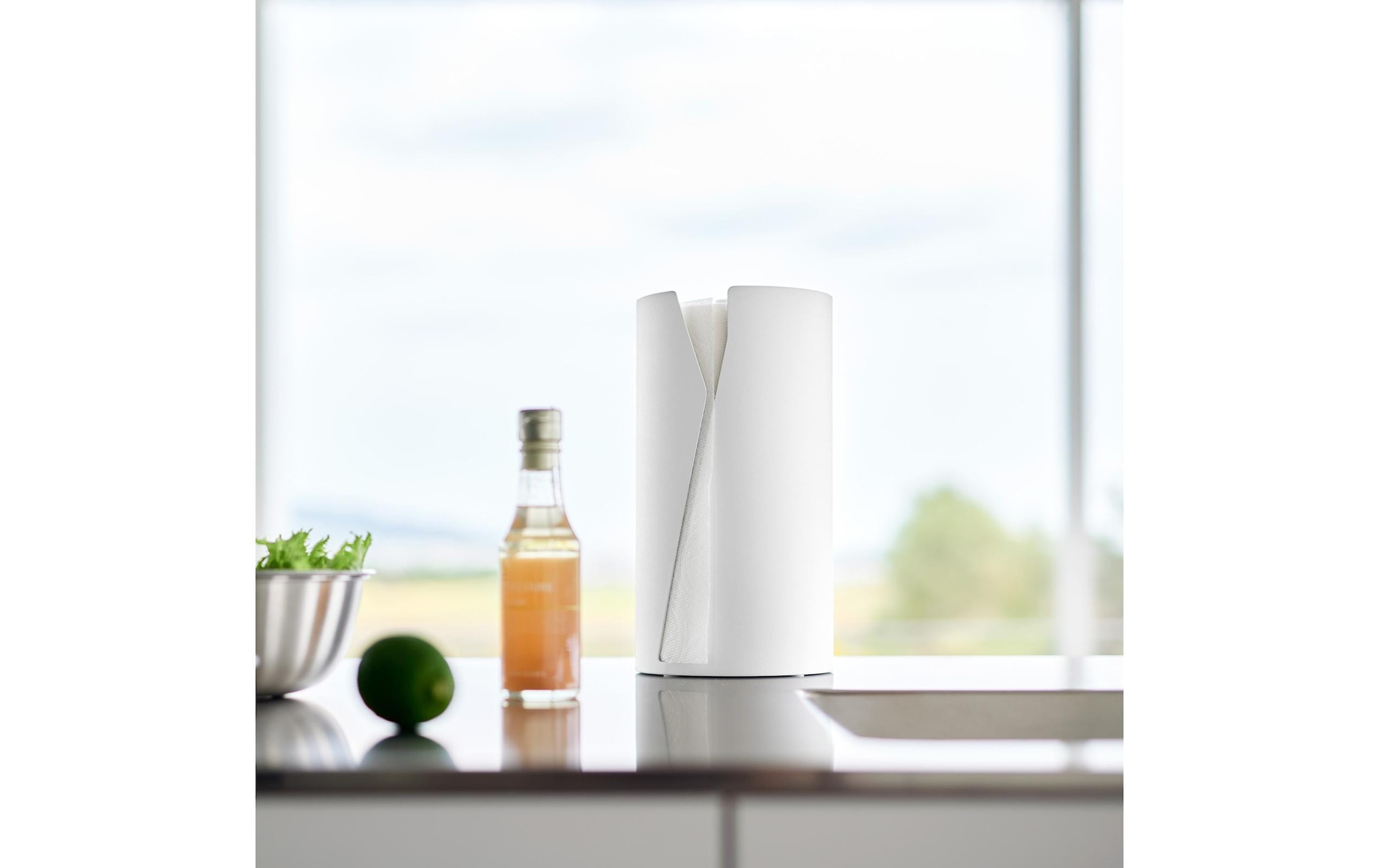 Yamazaki Porte-rouleau de cuisine »Tower 16 x 16 x 30.2 cm« Runder Küchenrollenhalter aus Stahl mit beschwerter Basis