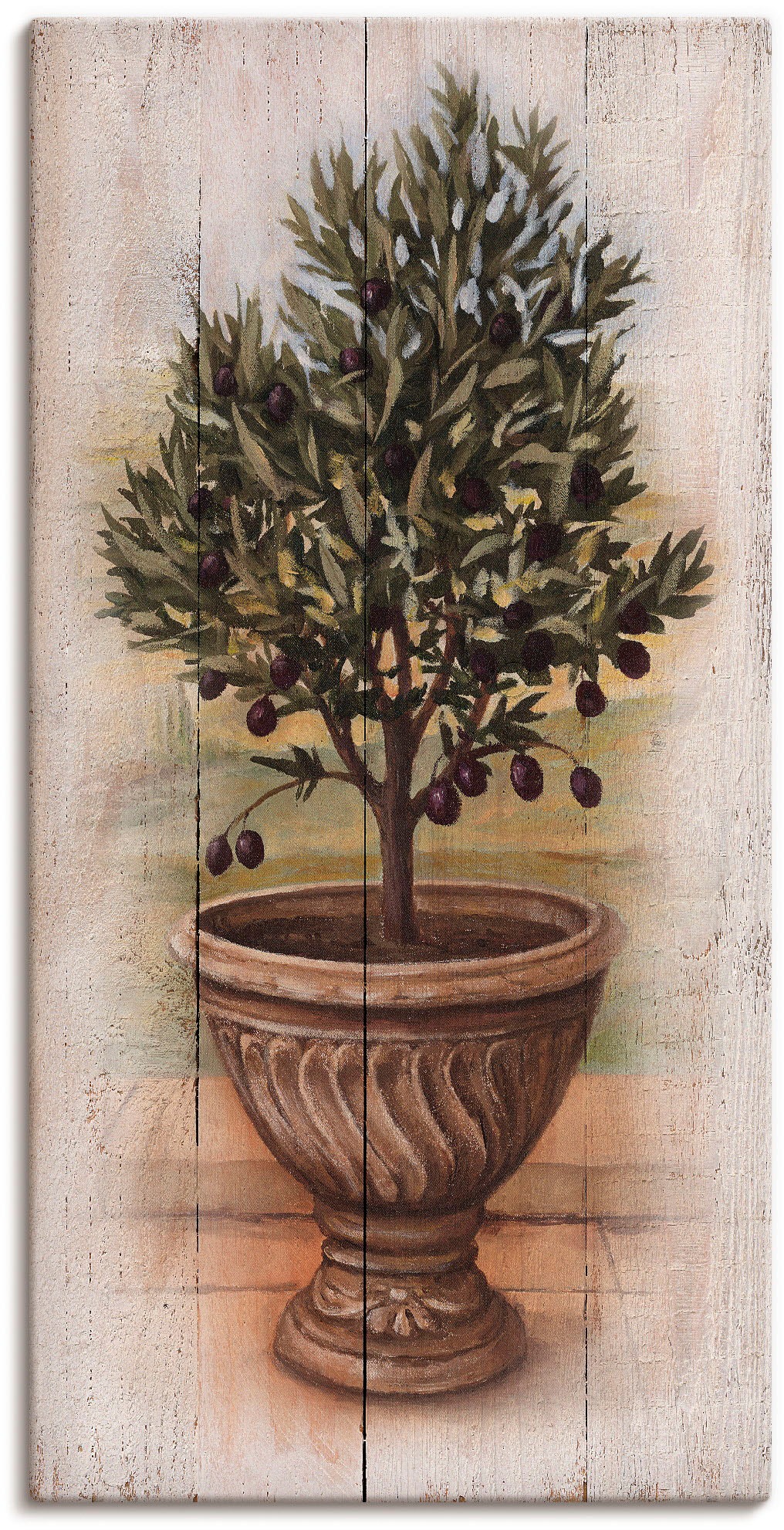Image of Artland Leinwandbild "Olivenbaum mit Holzoptik" Pflanzen 1 Stk. tlg. auf Holzrahmen gespannt