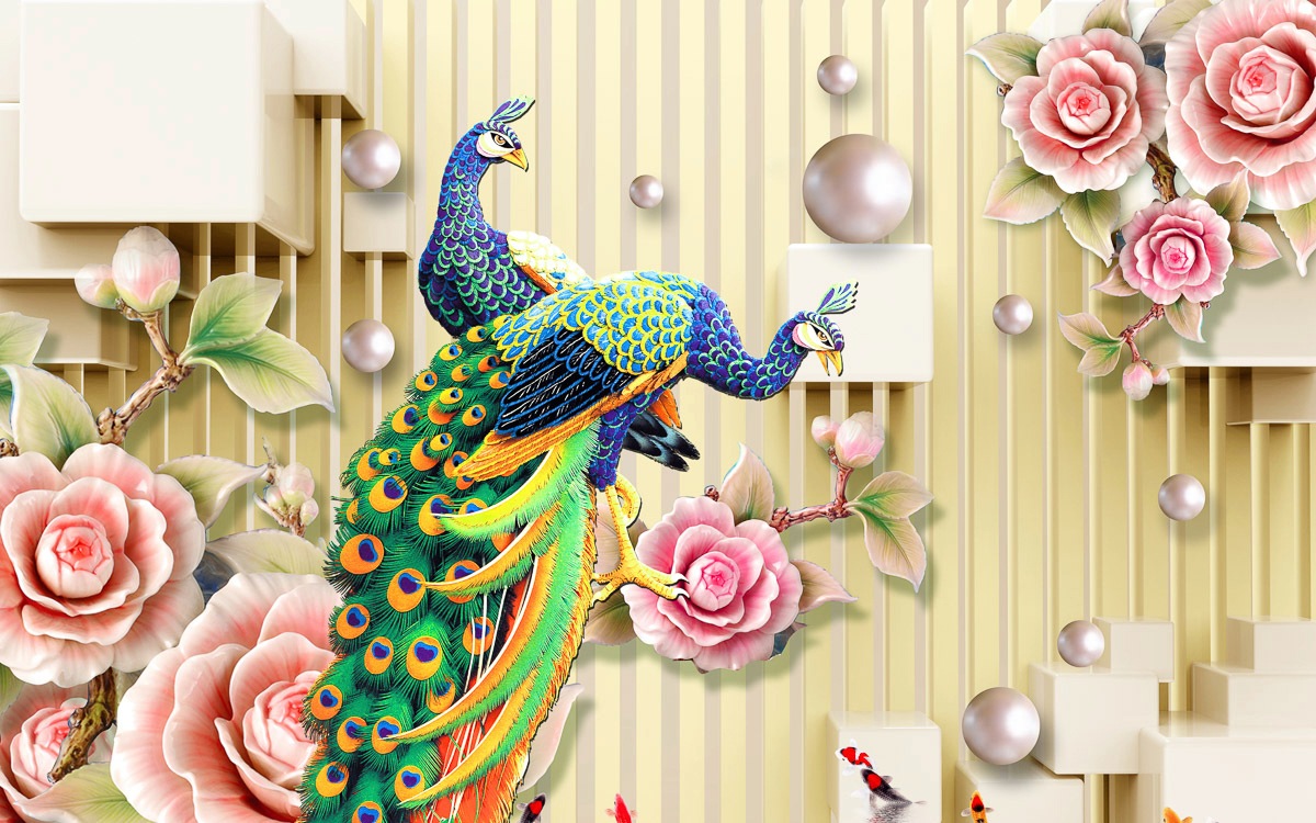 Image of Papermoon Fototapete »Muster mit Pfauen«, Vliestapete, hochwertiger Digitaldruck, inklusive Kleister bei Ackermann Versand Schweiz