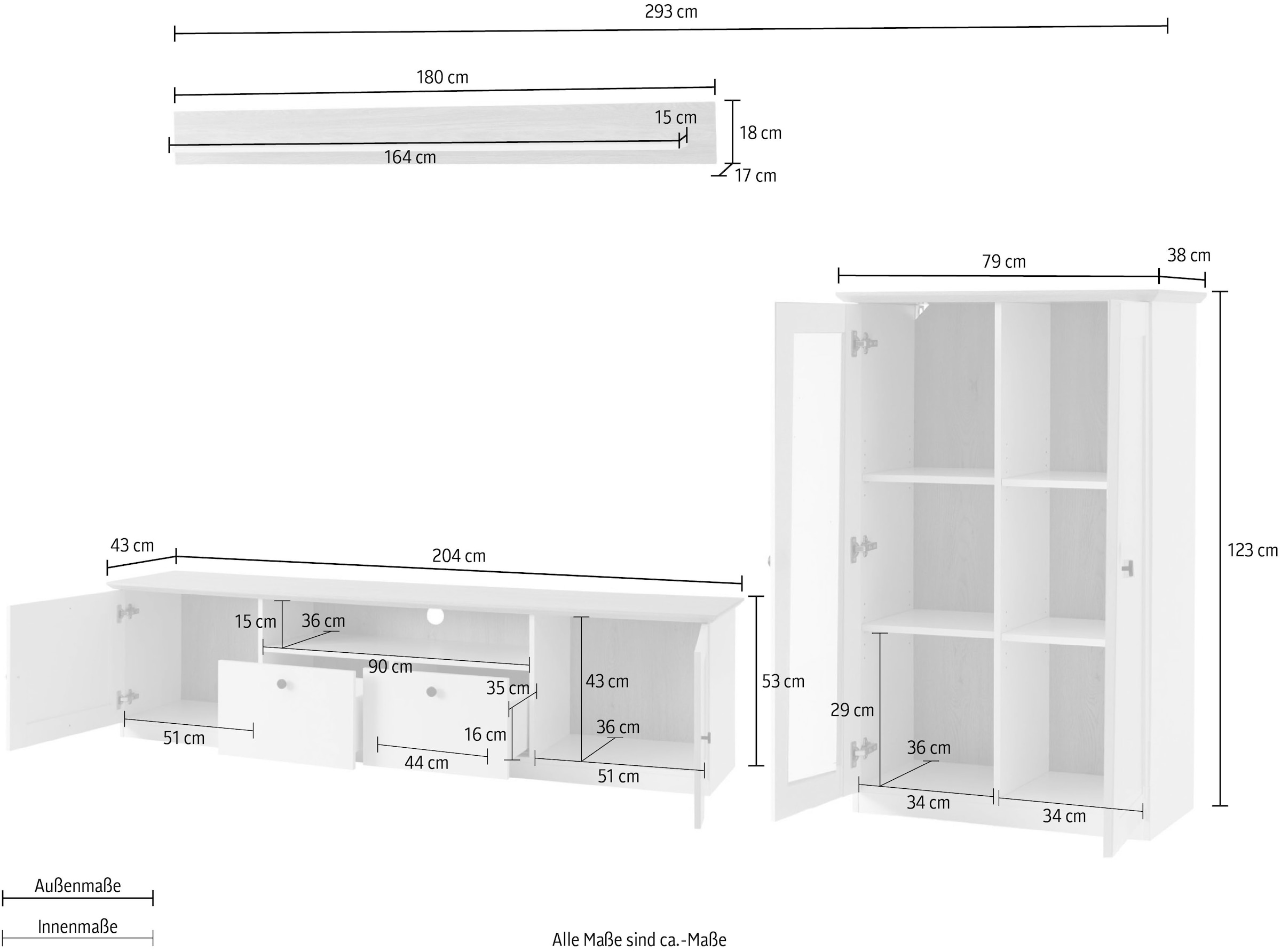 GOODproduct Wohnwand »Brest, Anbauwand im Landhausstil, Komplettset, Wohnzimmer-Set« Set, 3 Stk. tlg.