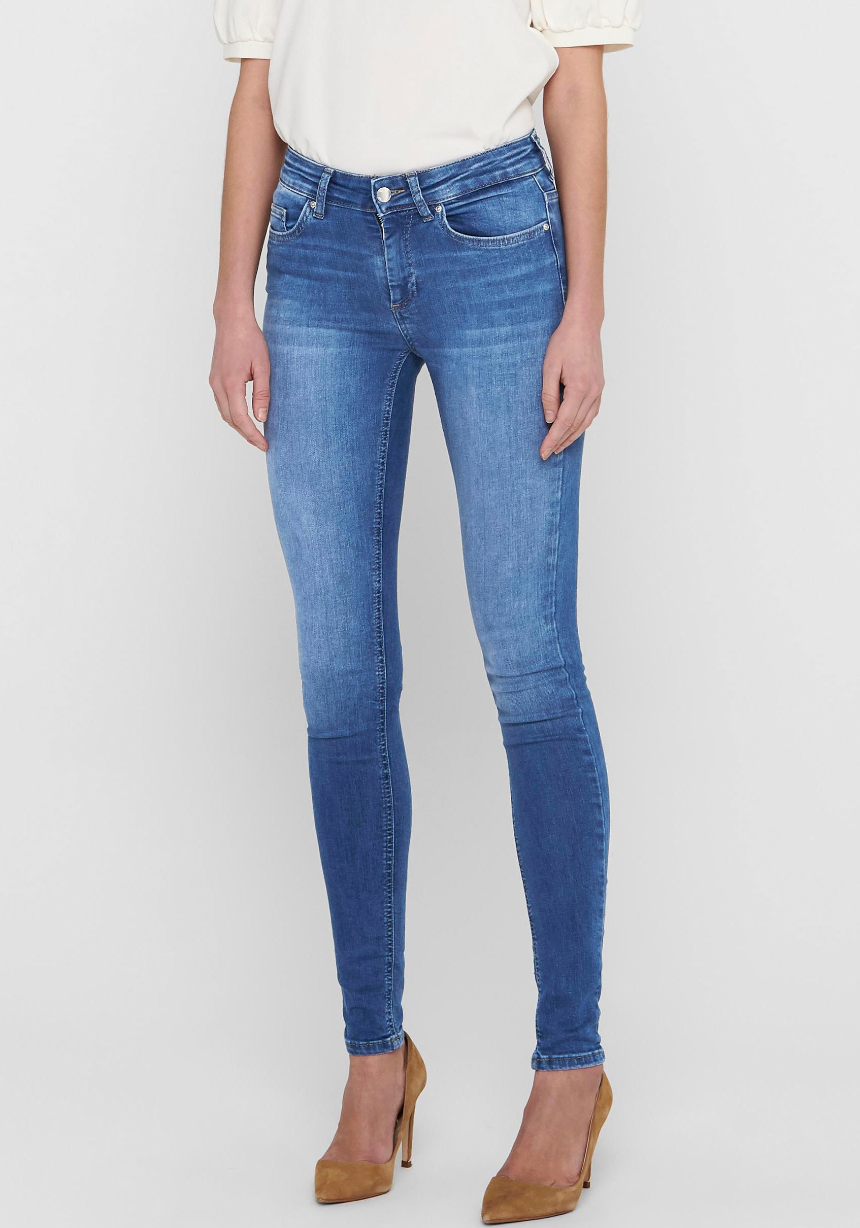 Image of ONLY Skinny-fit-Jeans "ONLBLUSH – Skinny Fit Jeans mit extra engem Schnitt" Abriebeffekte, modisch, skinny fit, Eingrifftaschen, unifarben