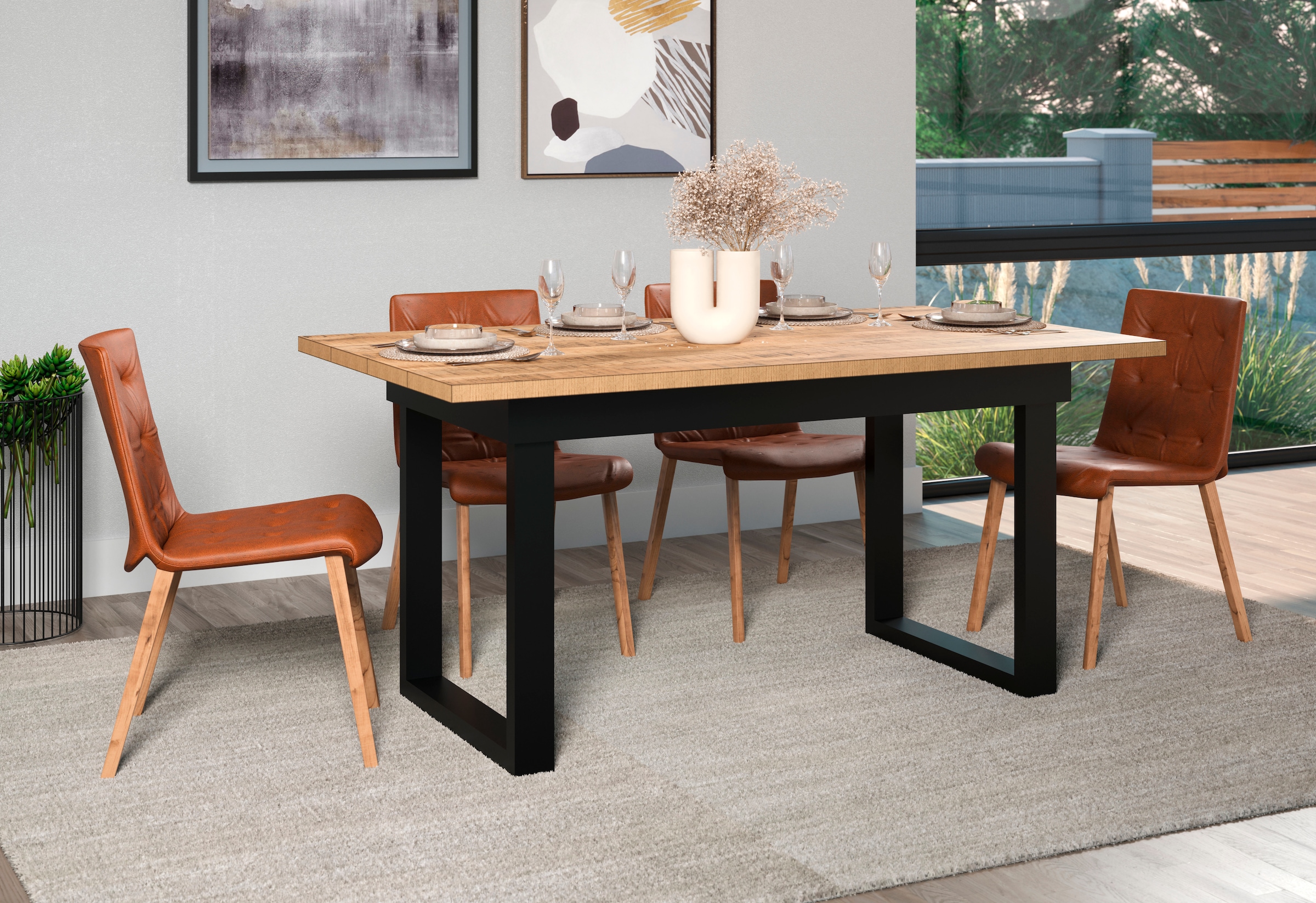 Home affaire Esstisch »Elda« 1 Stk. tlg. Esstisch mit 32 mm Tischplatte und Metallfüssen – (B/T/H) 160/90/76 cm