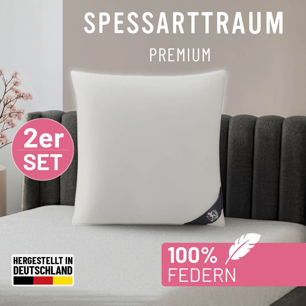Image of SPESSARTTRAUM Gänsefederkopfkissen "Premium, Kopfkissen 2-tlg. 40x80 oder 80x80 cm" Füllung: 100% Gänsefedern, Klasse 1, Downpass zertifiziert 2 Stk. tlg. Seitenschläfer & Rückenschläfer, Hergestellt in Deutschland