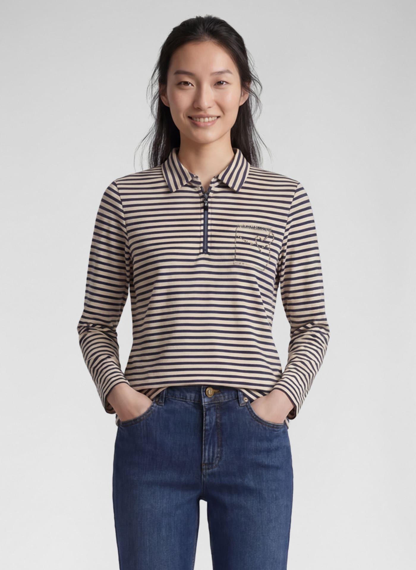 Image of Rabe 3/4-Arm-Shirt im Streifen-Look und mit Hemdblusenkragen