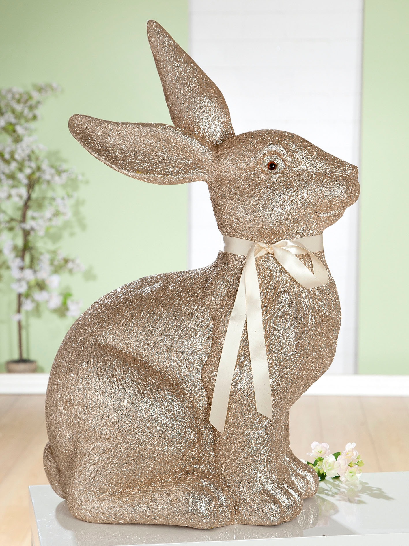 Image of GILDE Dekofigur »Hase, braun«, (1 St.), Dekoobjekt, Tierfigur, Osterhase, Höhe 72 cm, glitzernde Oberfläche, mit Schleife, Wohnzimmer bei Ackermann Versand Schweiz
