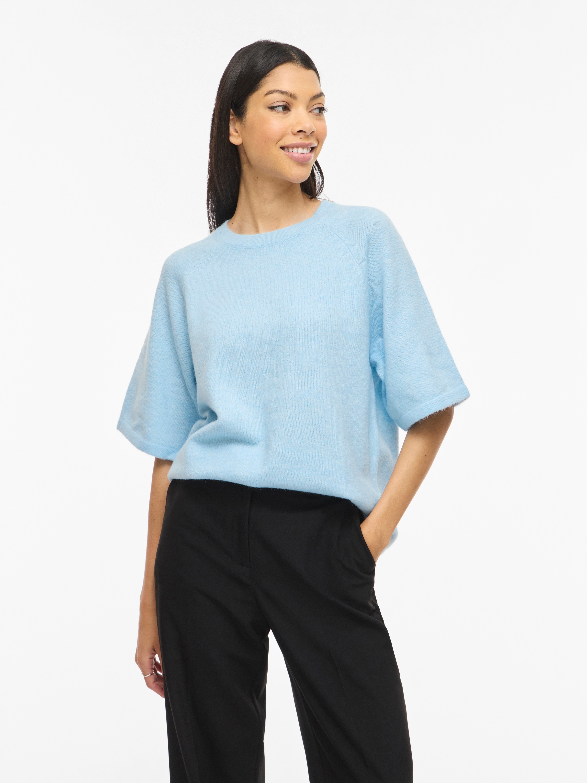 Image of Vila Strickpullover "VILIGA 2/4 O-NECK KNIT TOP - NOOS" Materialmix, relaxed fit
