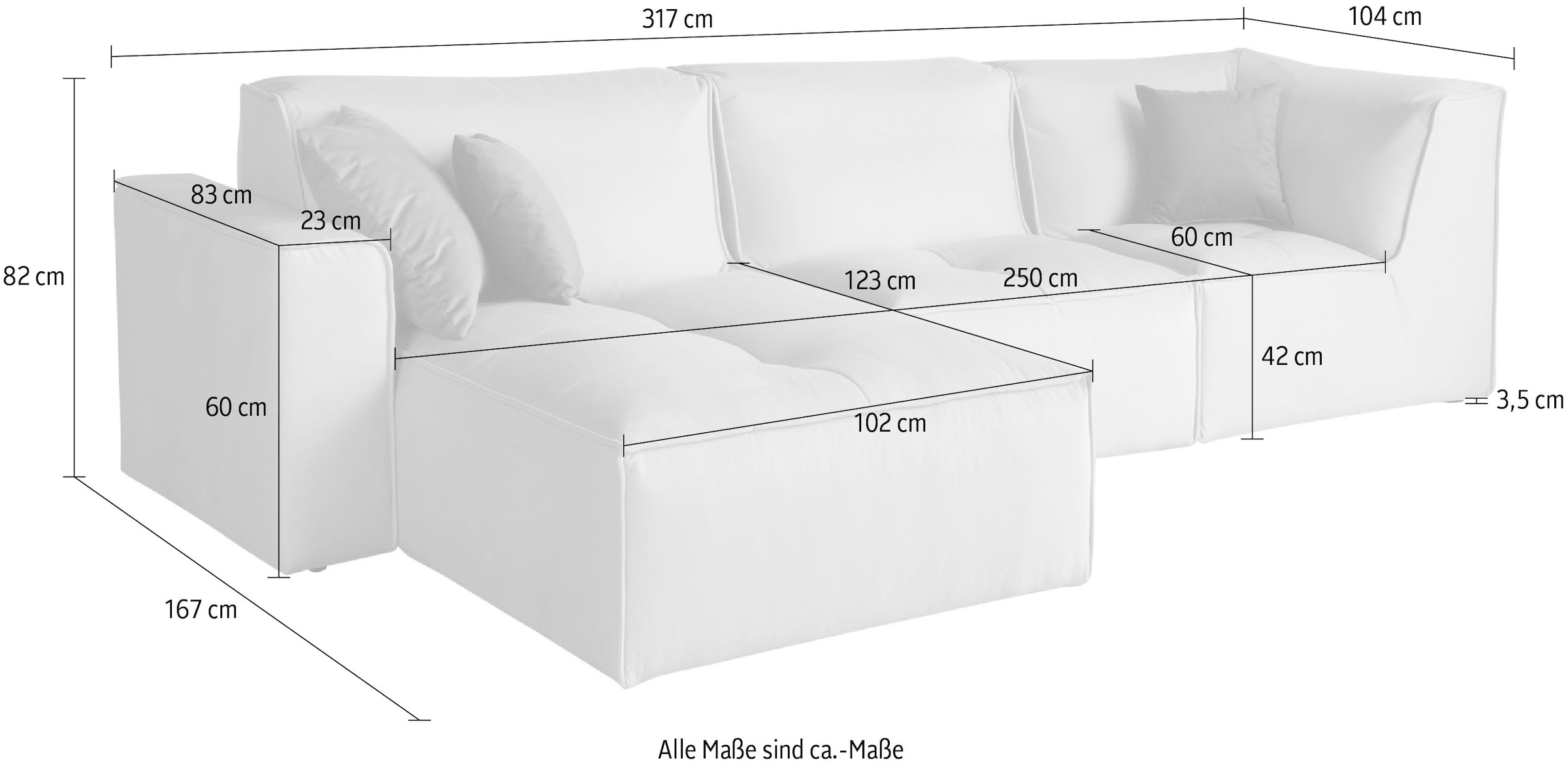 RAUM.ID Ecksofa »Monolid L-Form«, (4 St.), Module einzeln für individuelle Zusammenstellung, Bezug in Teddy-Optik