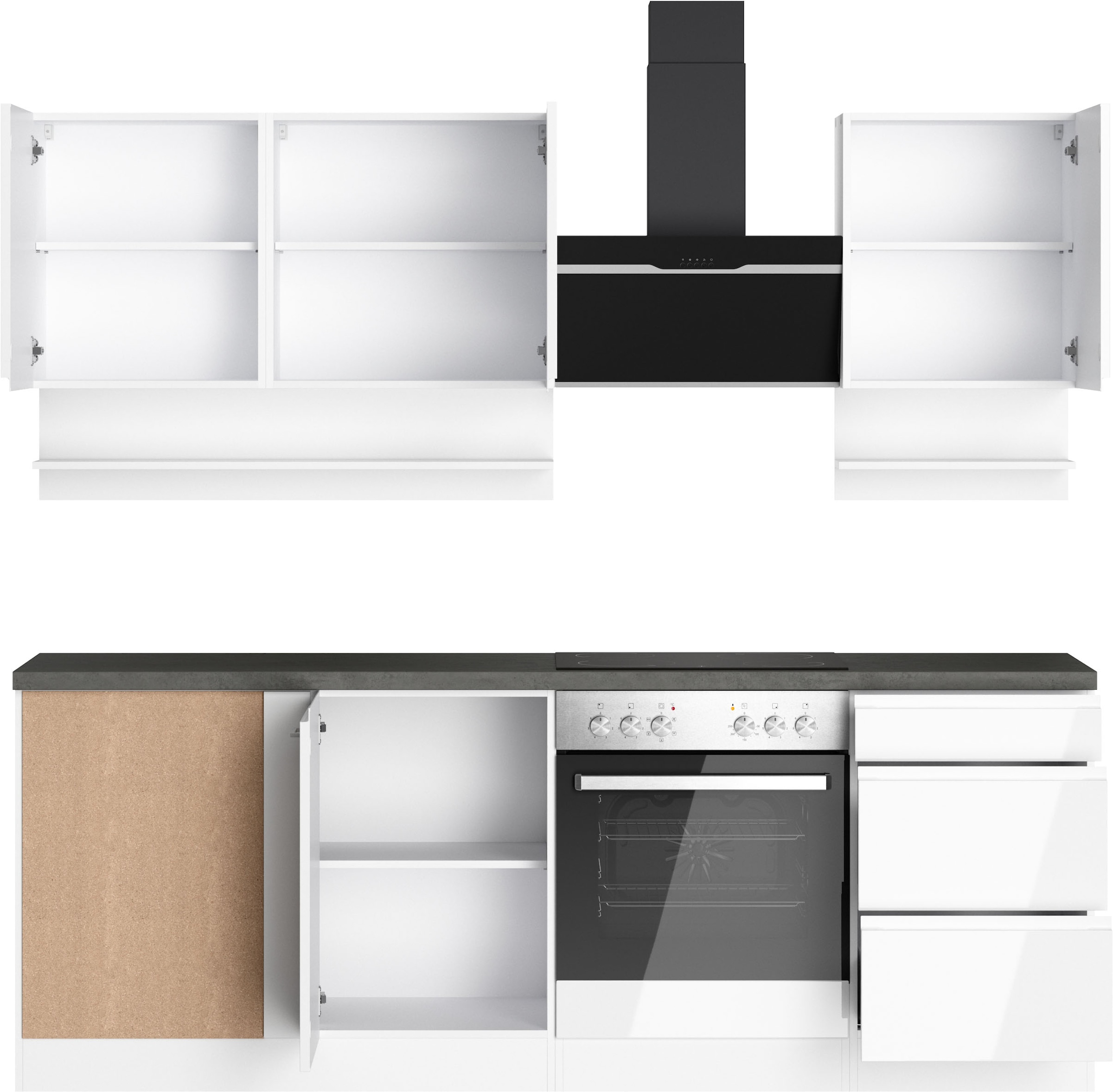 KOCHSTATION Winkelküche »KS-Virginia,neu in verbesserter Ausführung« Arbeitsplatte 38 mm stark, Stauraum, Softclose,  Stellbreite 220/220 cm, Soft-Close,wahlweise mit E-Geräten