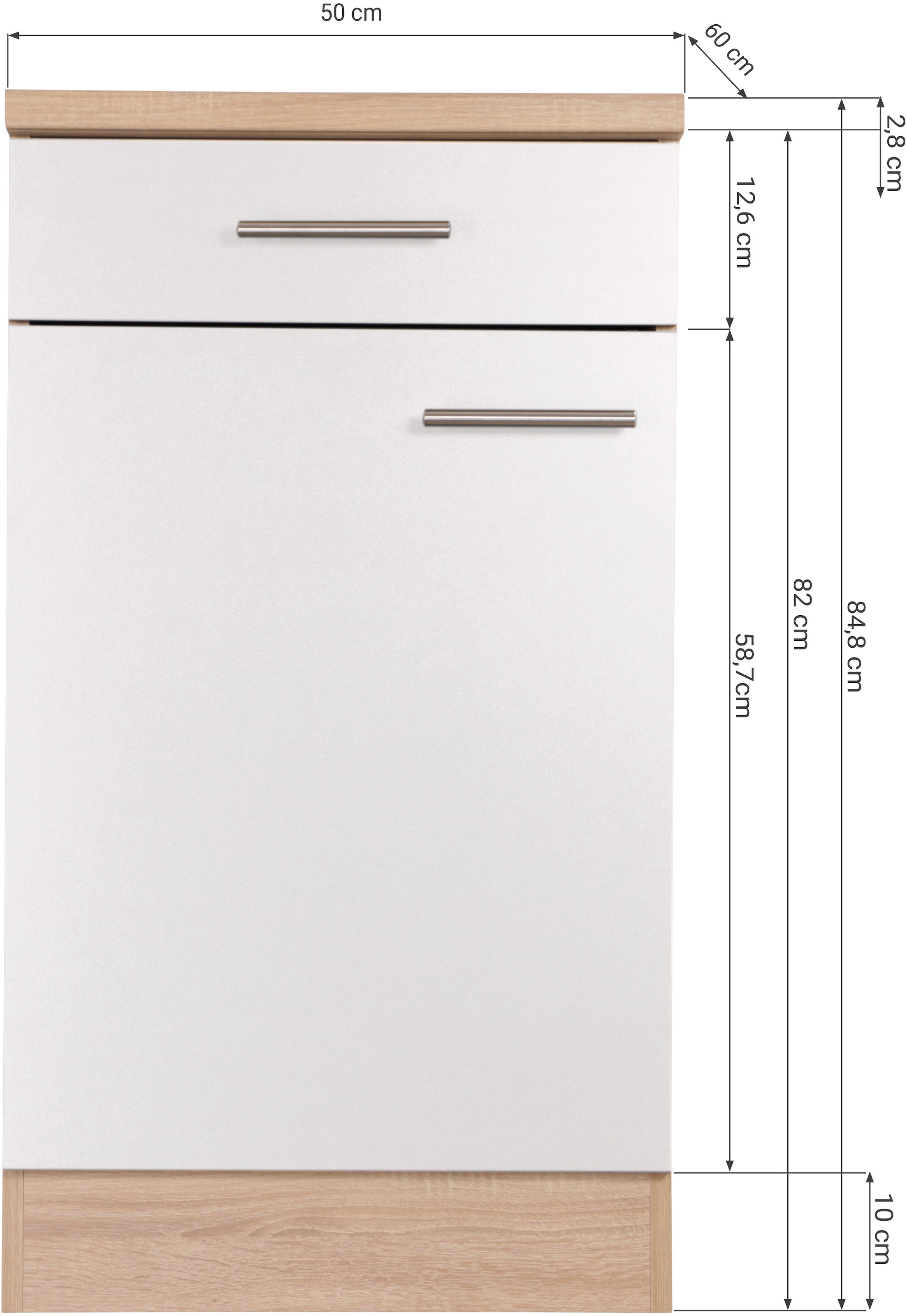 RESPEKTA Armoire basse »Merle« Breite 50 cm, Soft-Close, Griffe aus Metall, 85 cm Arbeitshöhe