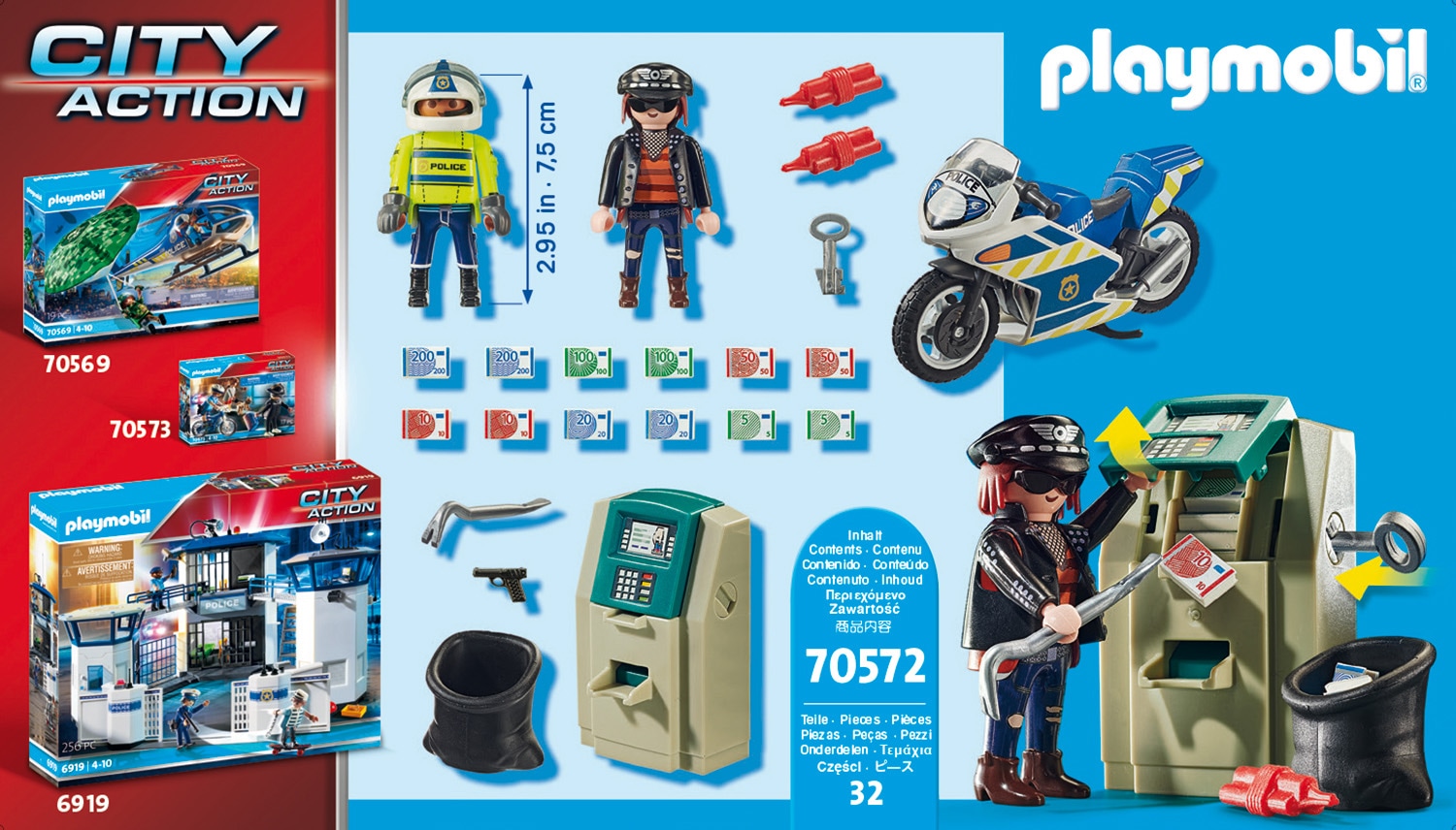 Playmobil® Konstruktions-Spielset »Polizei-Motorrad: Verfolgung des Geldräubers (70572), City Action«, (32 St.), Made in Europe