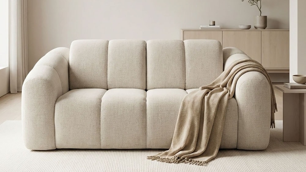 Image of DOMO collection Schlafsofa "Lymra, 192 cm breit, organische Form mit vertikalen Absteppungen" Mit Schlaffunktion