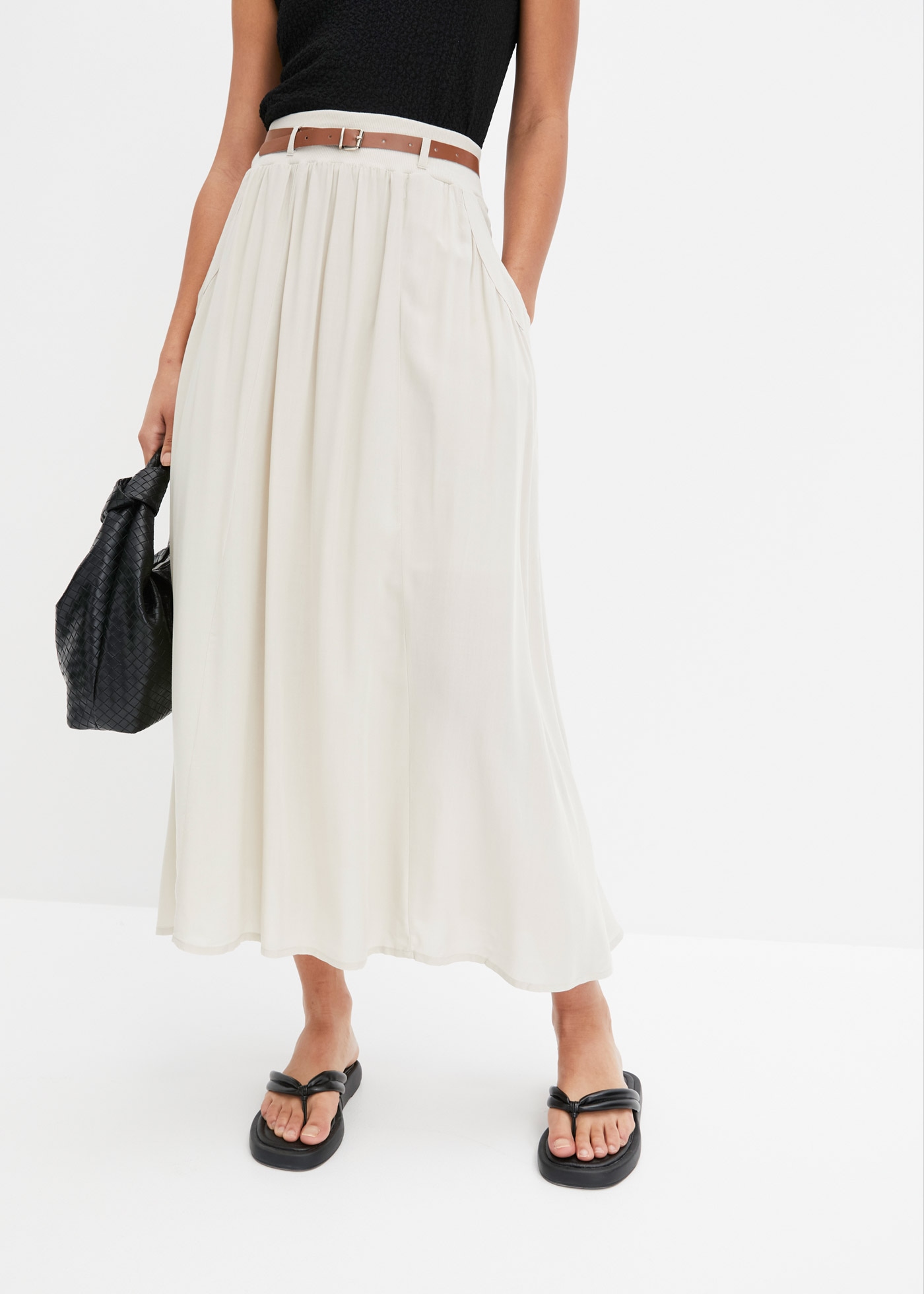 bonprix Maxi jupe »Maxirock mit Gürtel (2-tlg.Set)« Ensemble, 2 mit Gürtel, Maxilänge, ausgestellte Passform, mit Eingrifftaschen