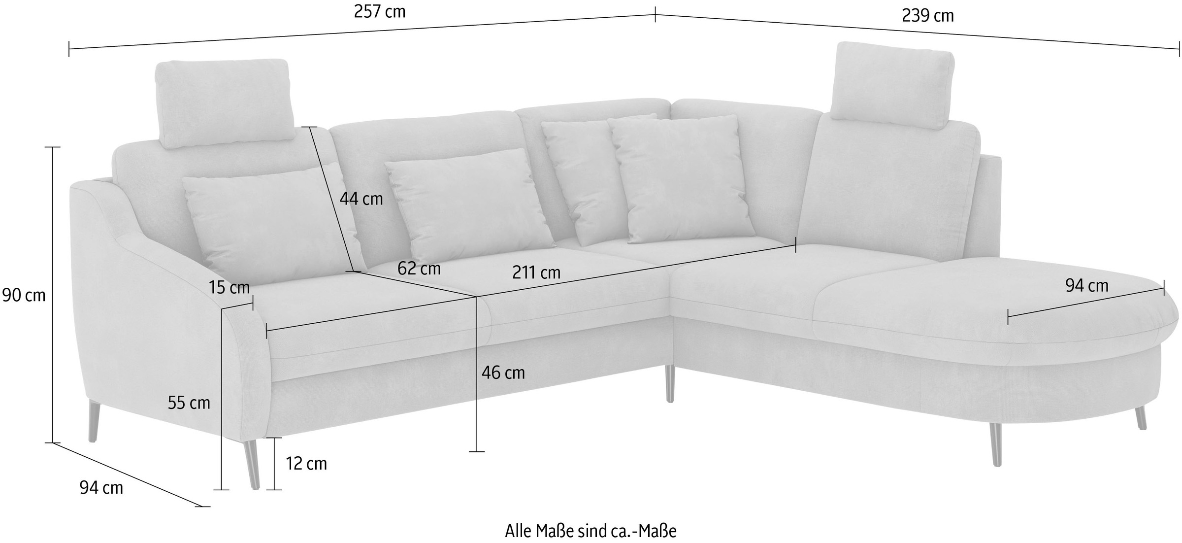 sit&more Ecksofa »Soul L-Form« wahlweise mit Bettfunktion und Bettkasten oder Schubkasten