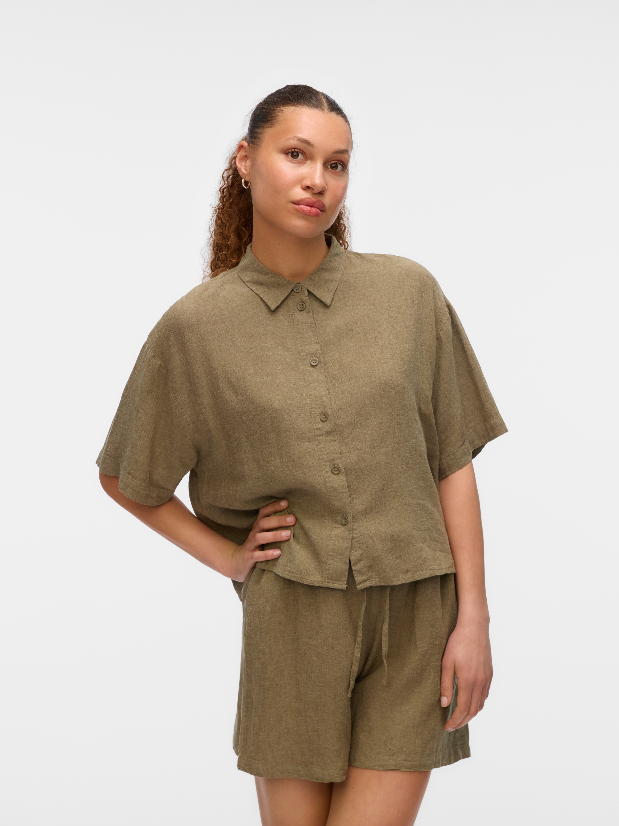 Image of Vero Moda Hemdbluse "VMLINN LINEN 2/4 SHORT SHIRT WVN NOOS"