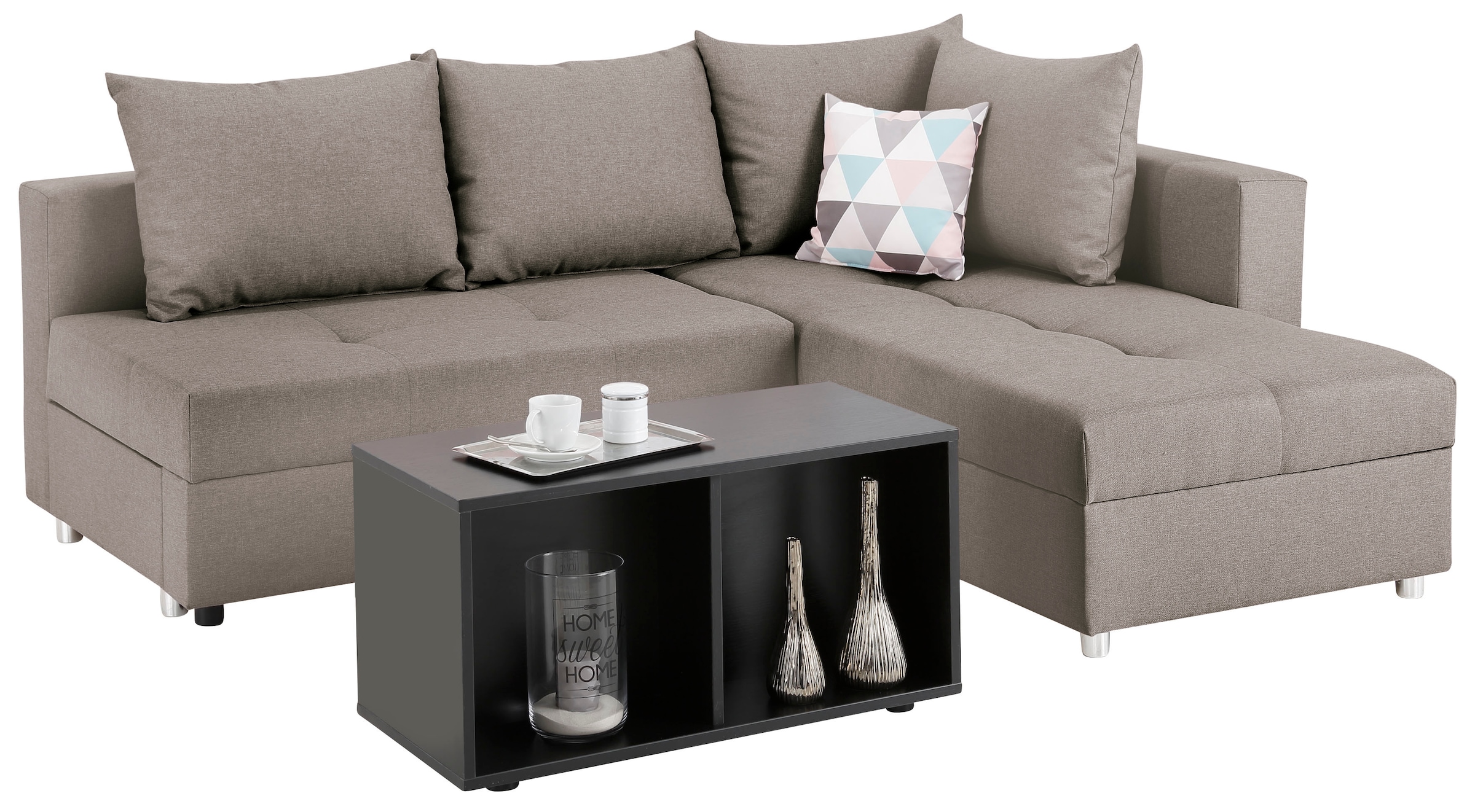 Home affaire Ecksofa »Italia L-Form, B: 217 cm« Schlaffunktion, Bettkasten & 1 Zierkissen, Federkern