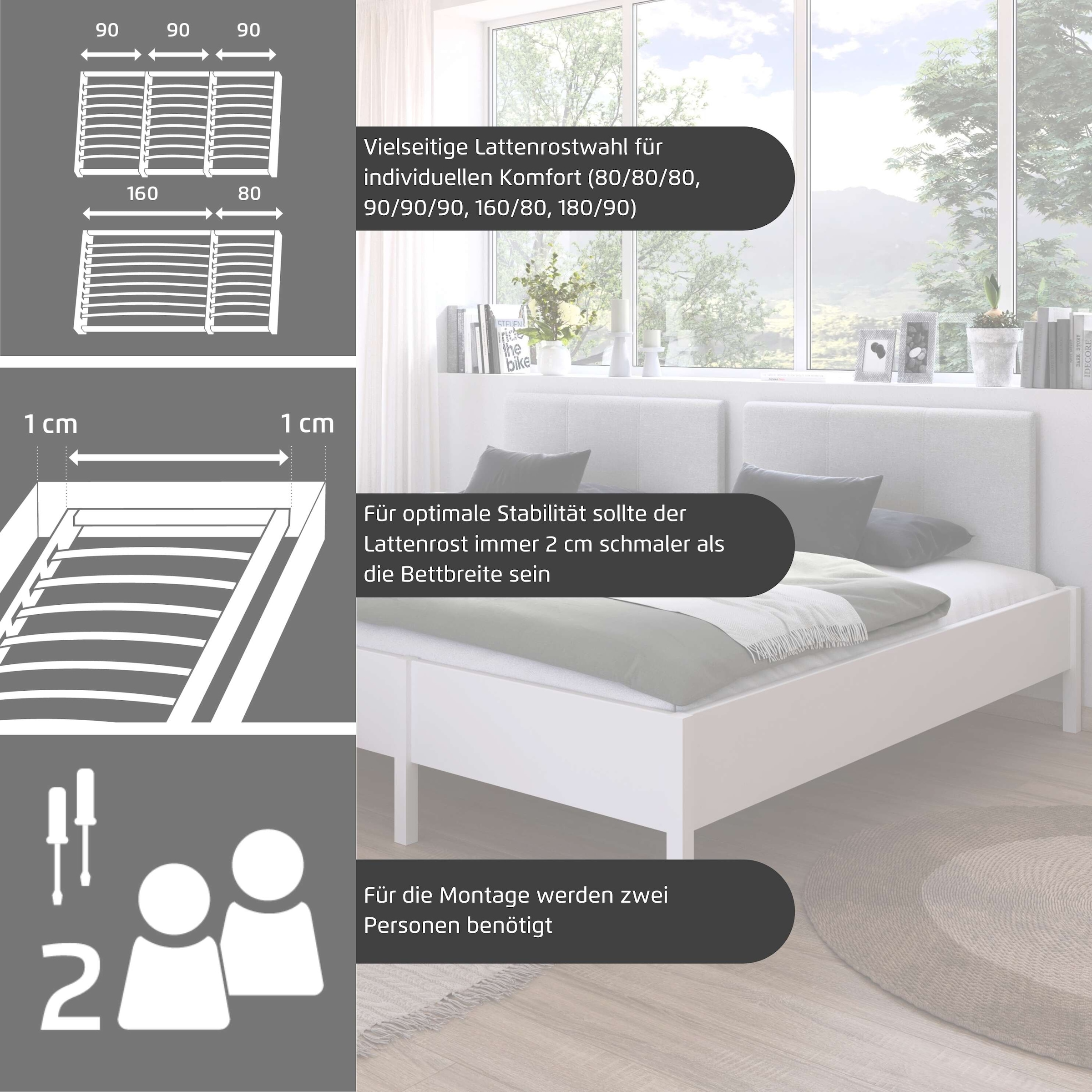 rauch Bett »Familienbett XXL Familiengrösse Ehebett Doppelbett umbaubar« flexible Umbaumöglichkeit in Einzelbetten,  240x200 cm und 270x200 cm - mit oder ohne Kopfteil MADE IN GERMANY