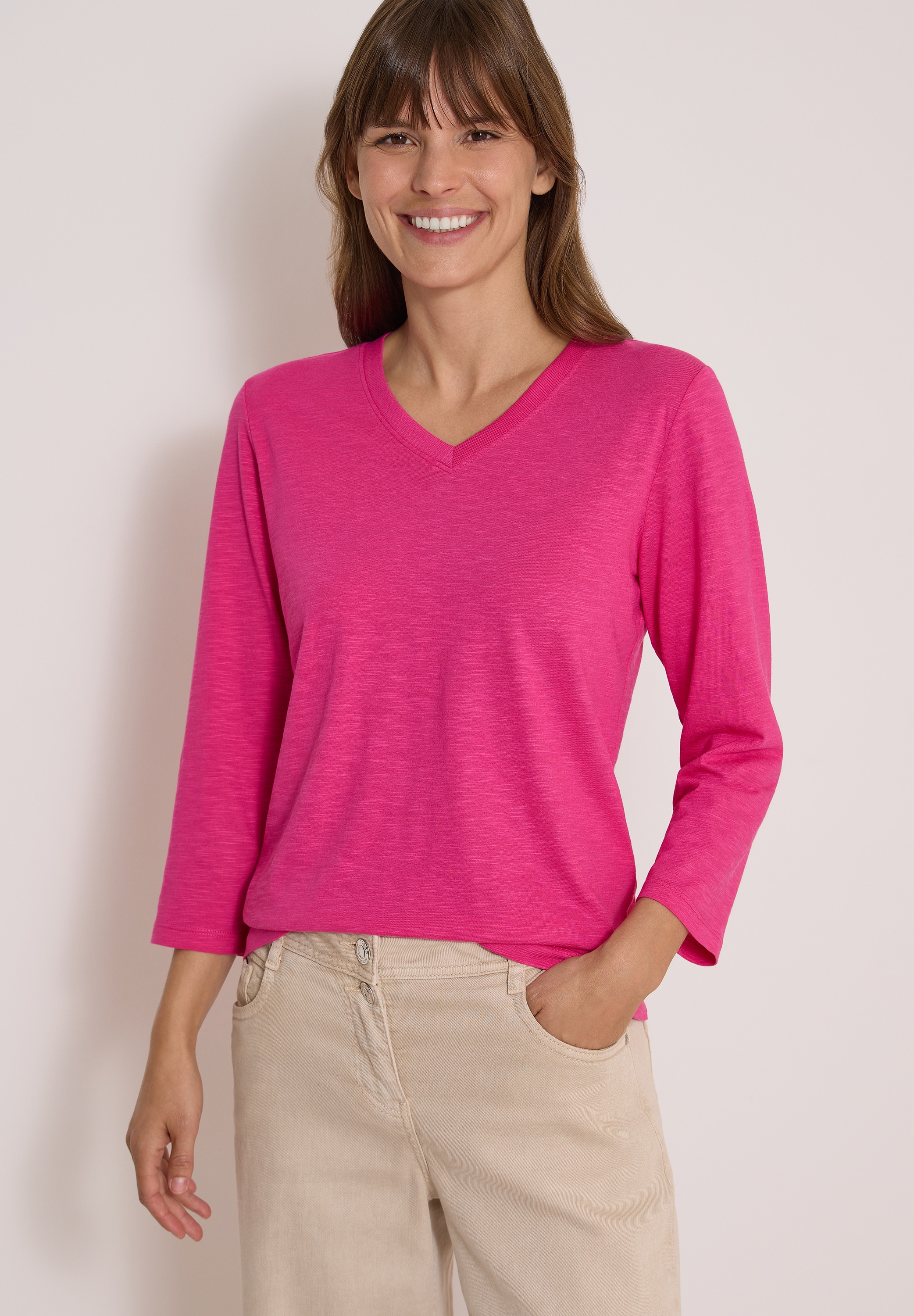 Image of Cecil V-Shirt 3/4-Arm Shirt in Unifarbe mit V-Neck