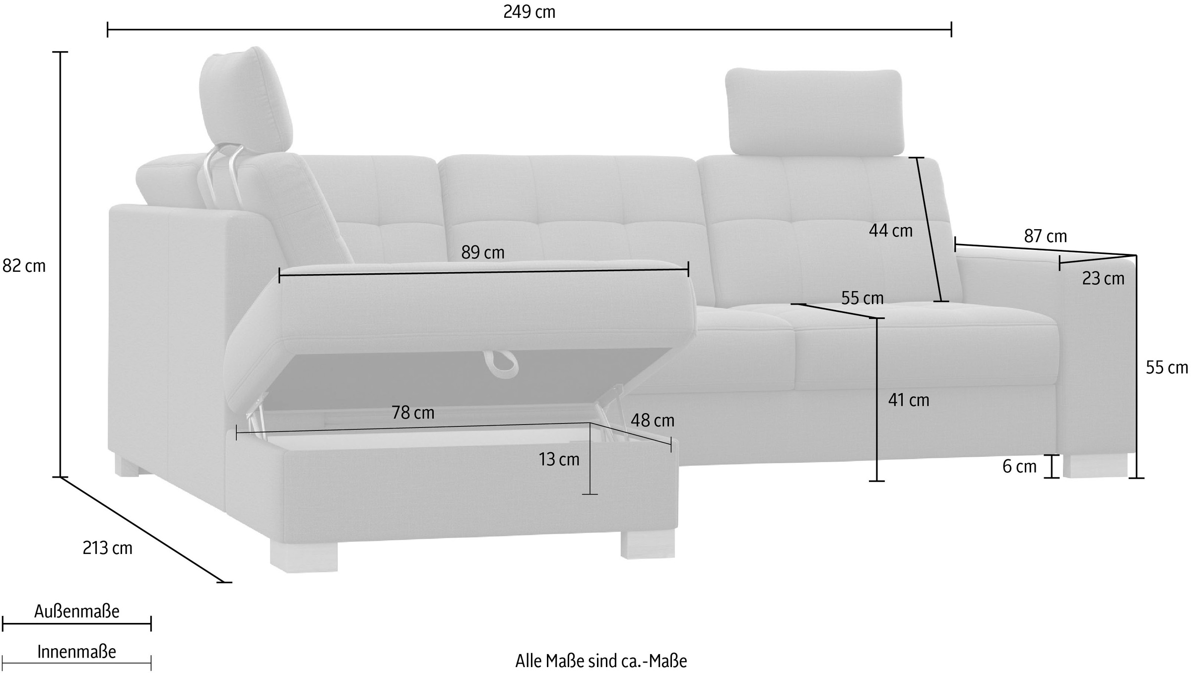 sit&more Ecksofa »Quincy L-Form«, wahlweise mit Bettfunktion und Bettkasten