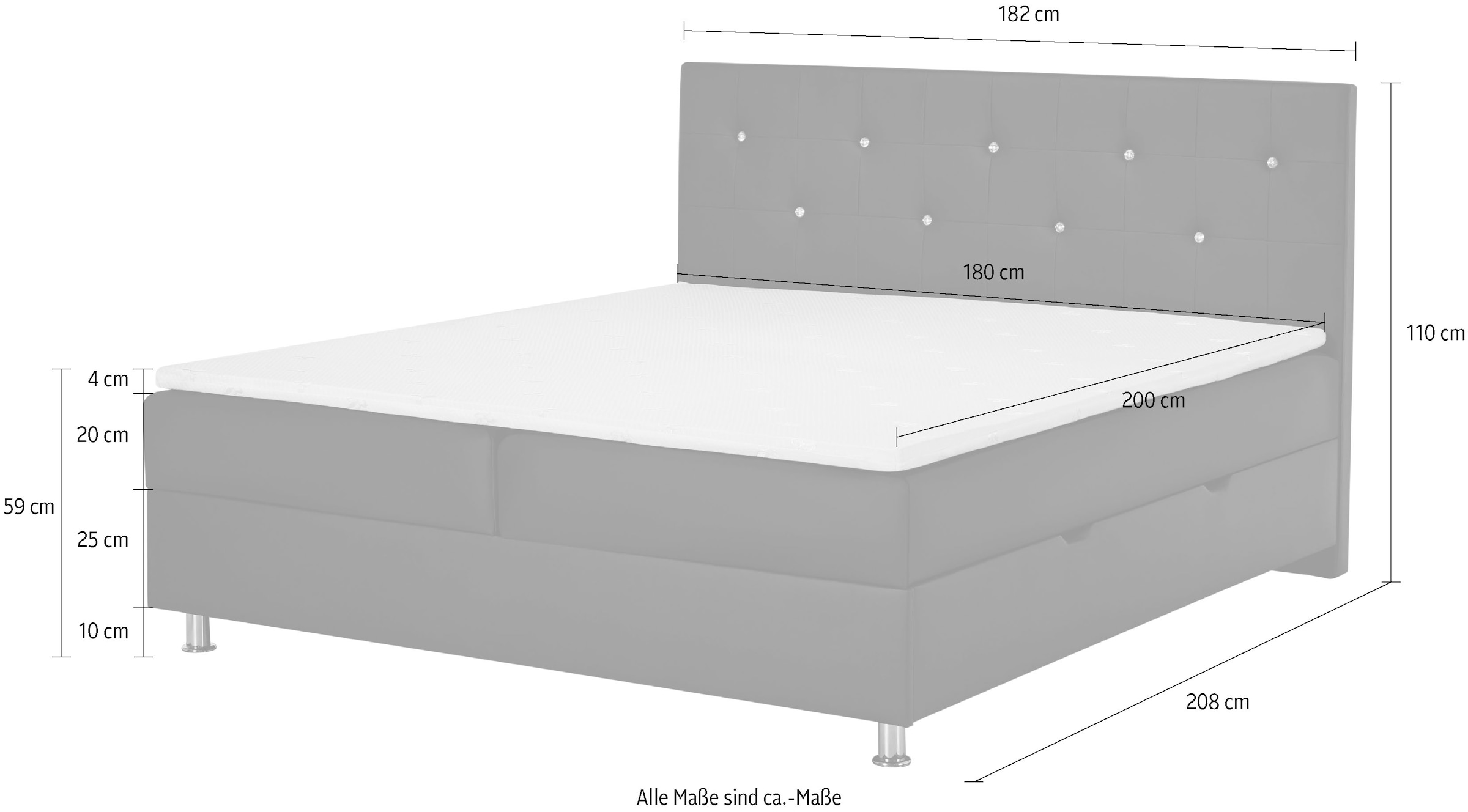 Home affaire Boxbett »Big Noux aus schwarzem Kunstleder mit Kristallsteinen im Kopfteil« inkl. Bettkasten, erhältlich in der Grösse 180x200cm
