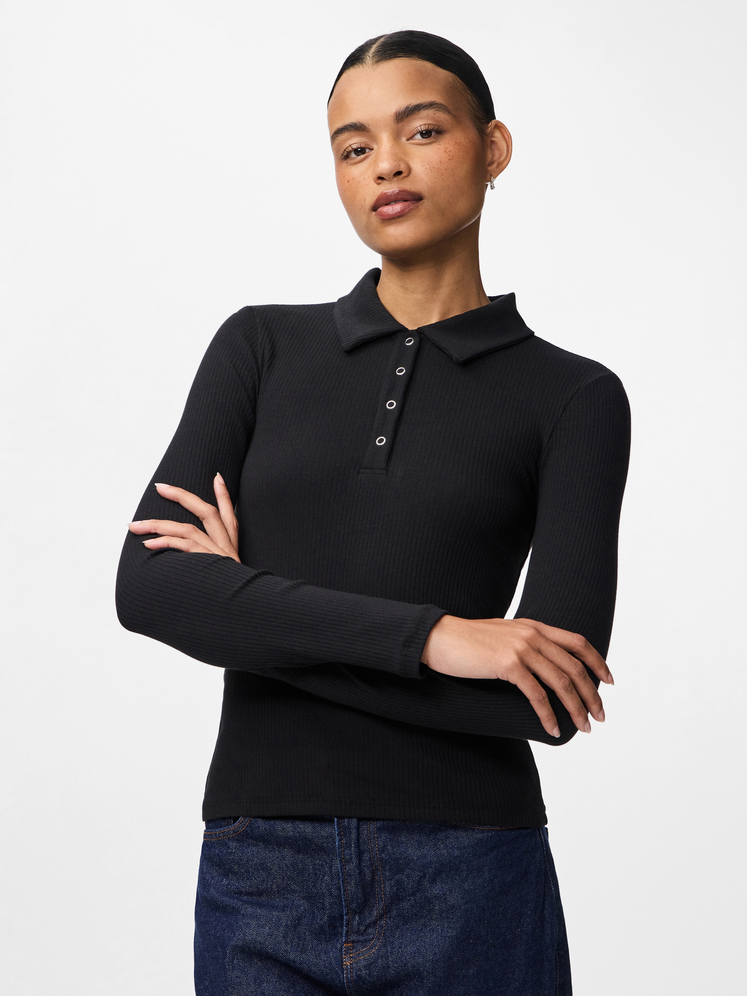 Image of pieces Langarm-Poloshirt "PCKITTE LS POLO TOP JRS NOOS" mit gerippter Struktur