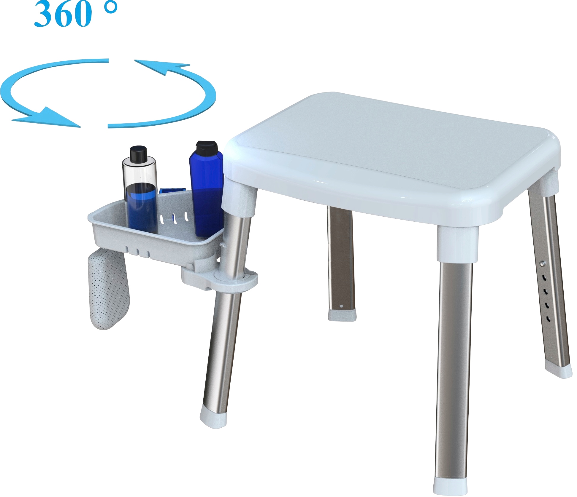 Image of Bischof Dusch- und Badhocker "Tray" belastbar bis 150 kg mit schwenkbarer Ablage 28x21cm