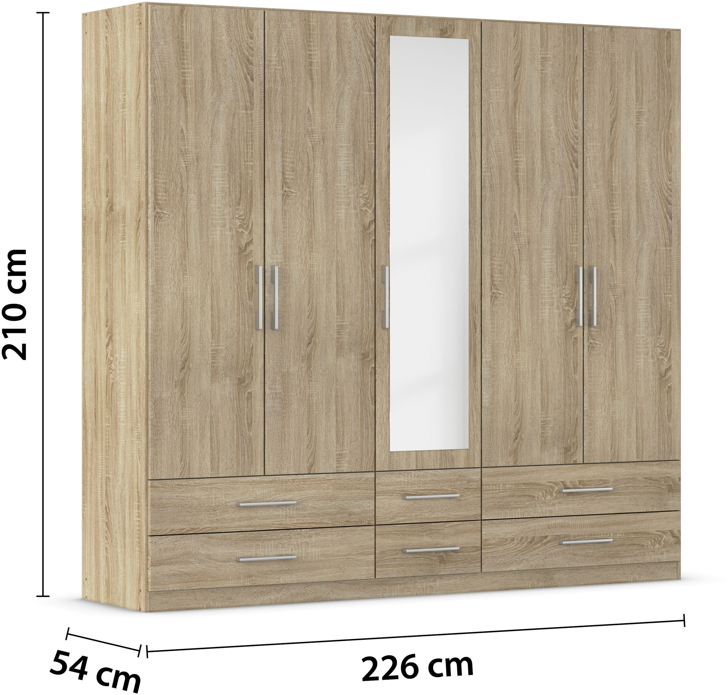 rauch Kleiderschrank »Schrank Garderobe Wäscheschrank HERSBRUCK in 2 Breiten« Breiten: 226 oder 271 cm, Höhe 210 cm,  mit 6 grosszügigen Schubladen sowie Spiegeltüren MADE IN GERMANY