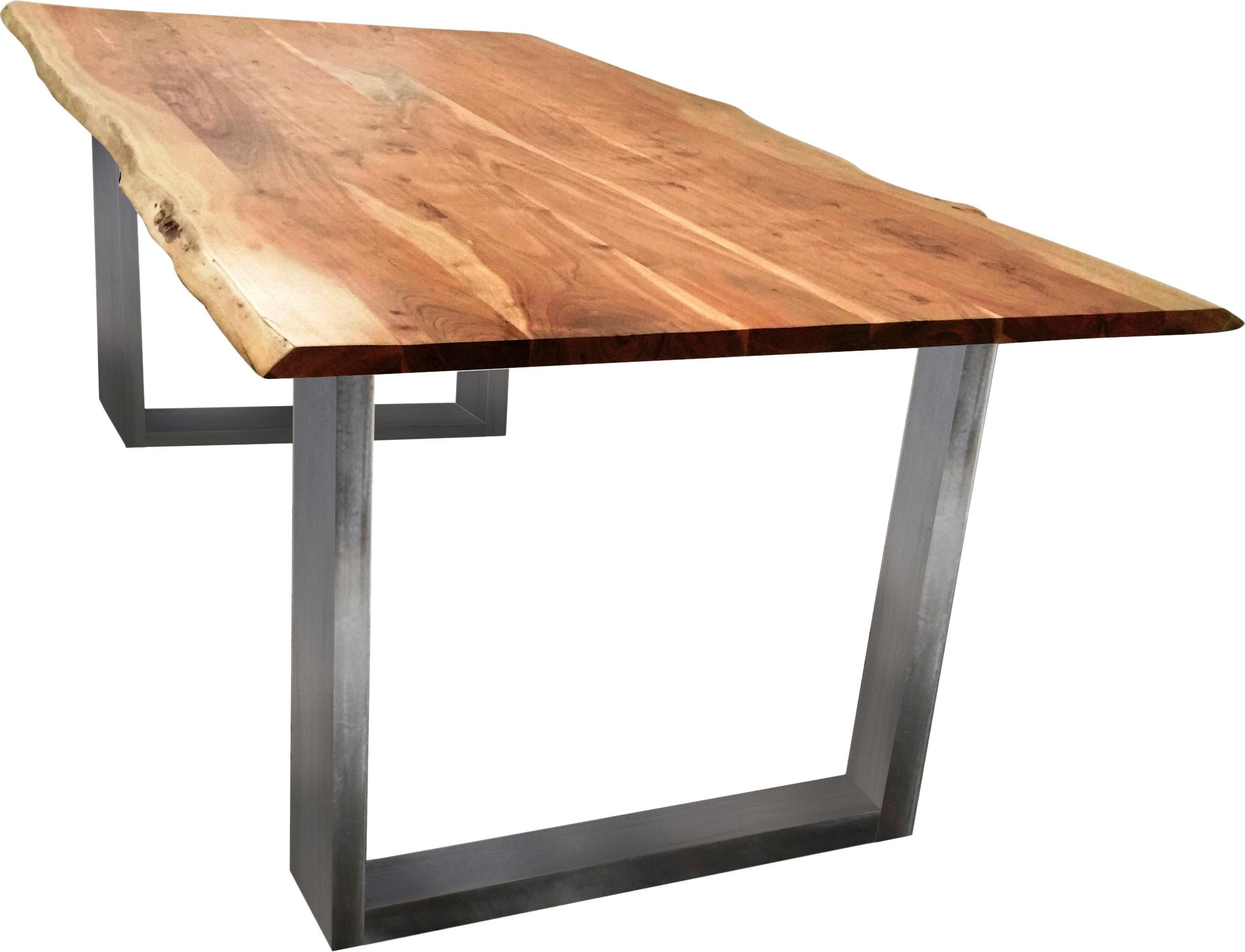SIT Table de salle à manger »Xàtiva aus Akazienholz Massivholz mit Baumkante & Stahlgestell« Bord naturel d'arbre rencontre une structure moderne en acier en U