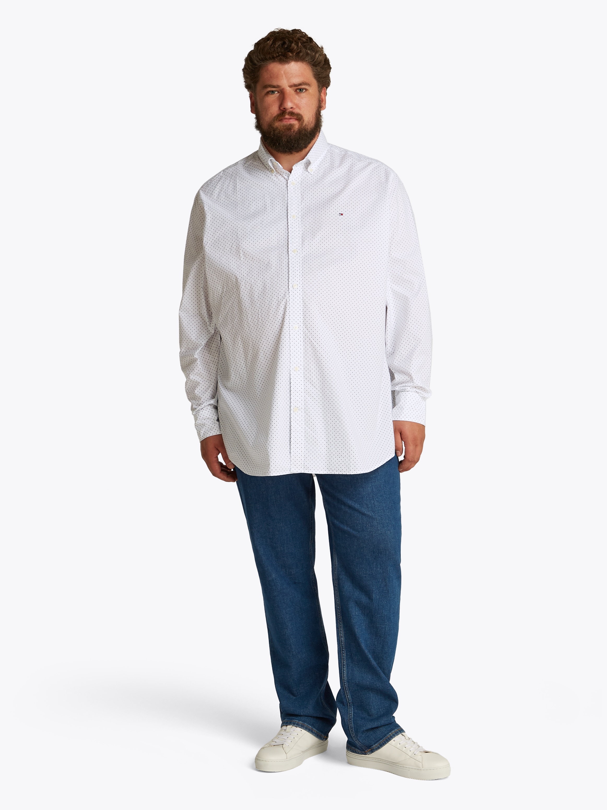 Tommy Hilfiger Big & Tall Langarmhemd »BT-FLEX POPLIN POLKA DOT S-B«, in Grossen Grössen, Logostickerei