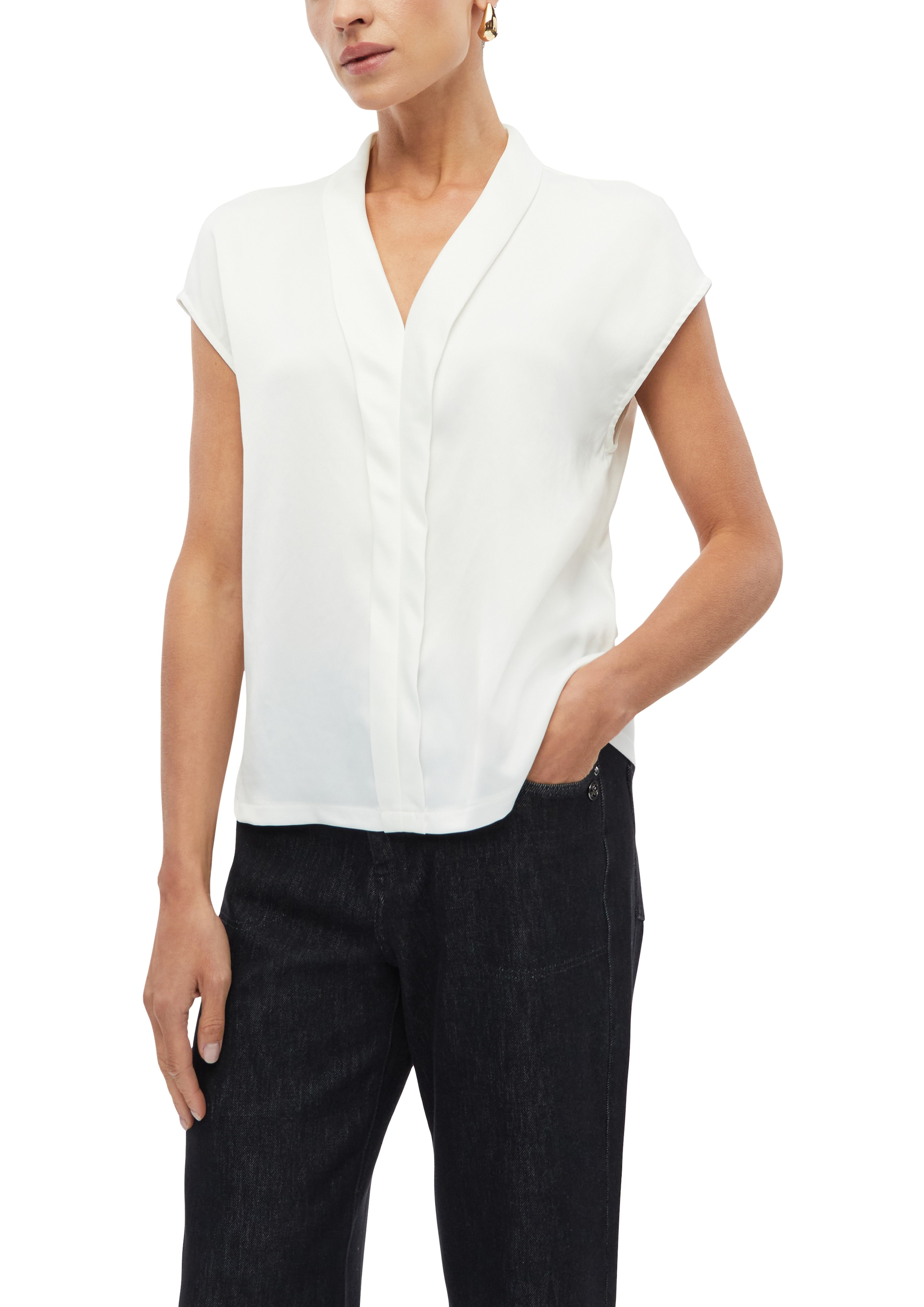 s.Oliver BLACK LABEL Kurzarmshirt Sommerbluse / Sommershirt mit V-Ausschnitt