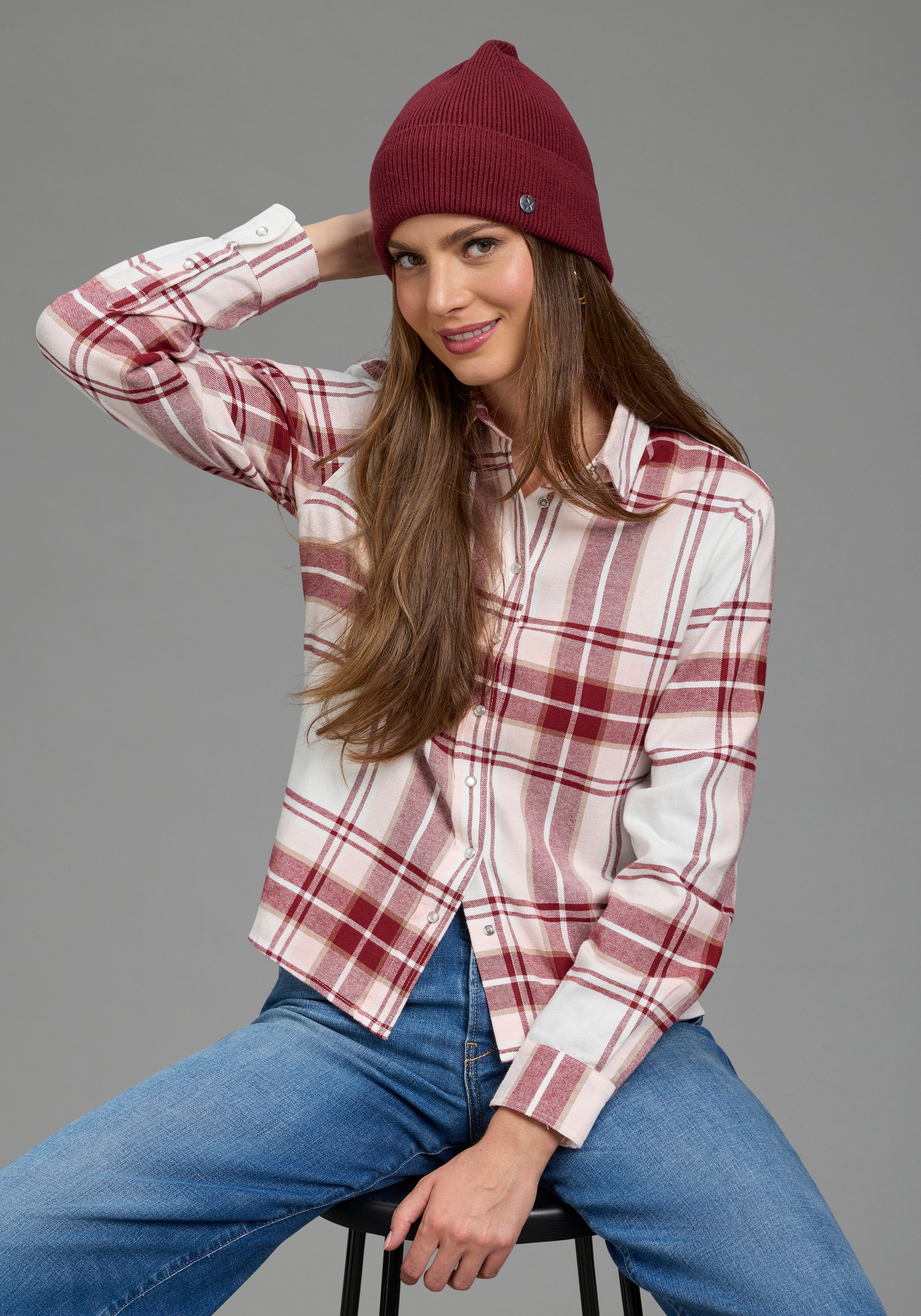Image of Laura Scott Hemdbluse Casual-Stil, mit Karomuster, aus kuschelweicher Flanell-Baumwolle
