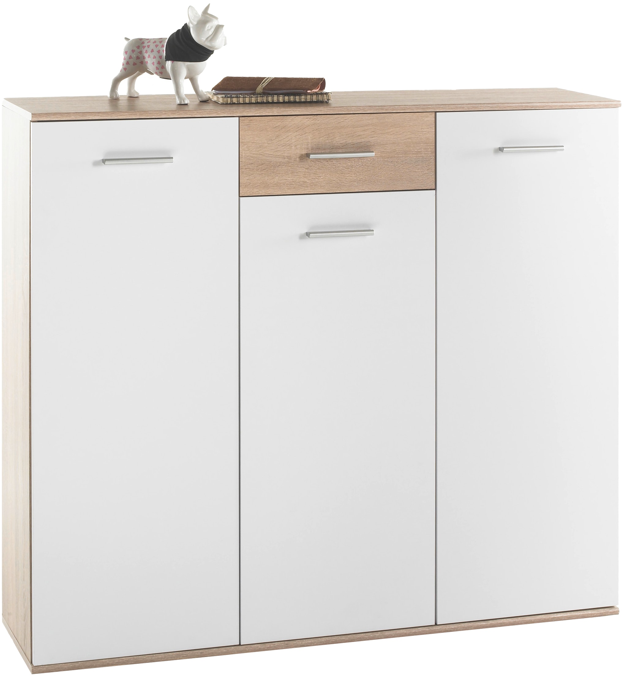 HBZ Schuhschrank »Manolo weiss matt, BxHxT 135x118x35 cm«, (1 St.), Schuhkommode mit 3 Türen, 1 Schubkasten, 11 Einlegeböden