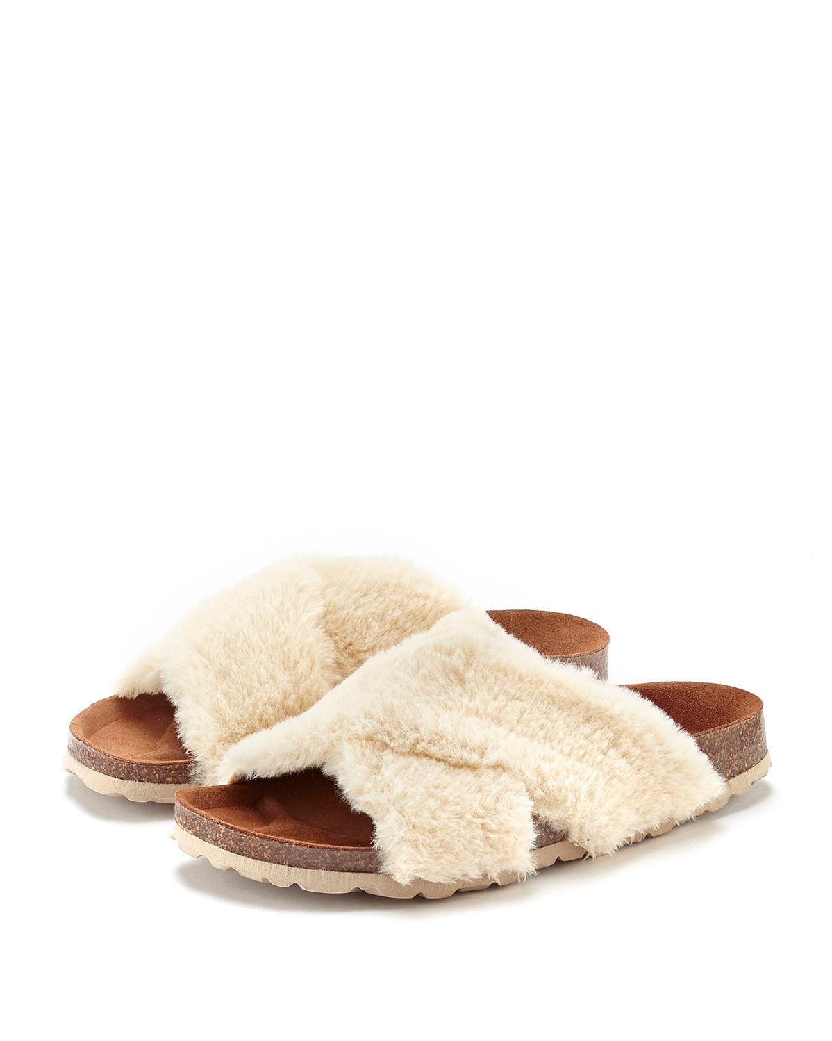 LASCANA Pantolette »Hausschuh, Mule, Sandale, offener Schuh,«, mit Korkfussbett und Fellimitat
