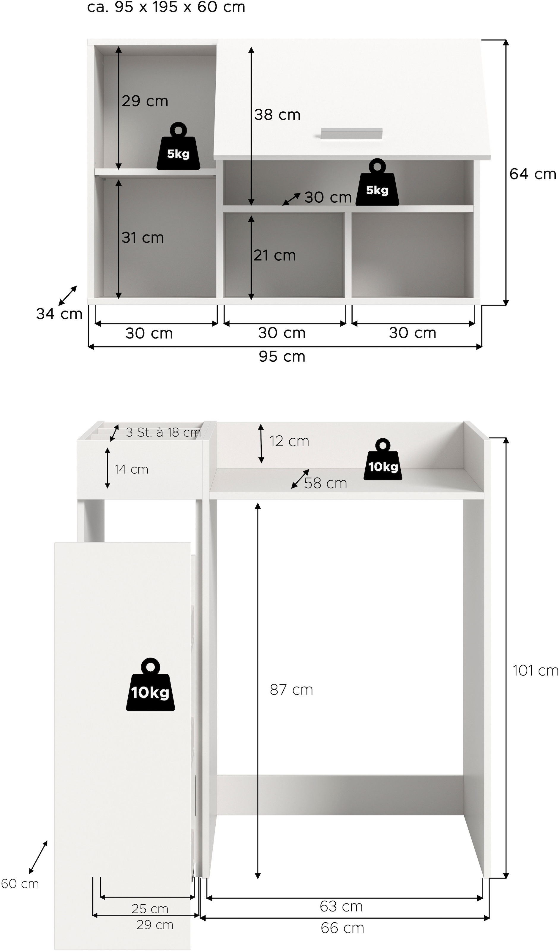 welltime Ensemble de meubles de salle de bain »FALAS, TOPSELLER!, 3-teilig, Hauswirtschaftsraum Set, Breite 95 cm« Set, bestehend aus: Waschmaschinenumbauschrank, Standregal & Hängeschrank, 3 cuis tlg.