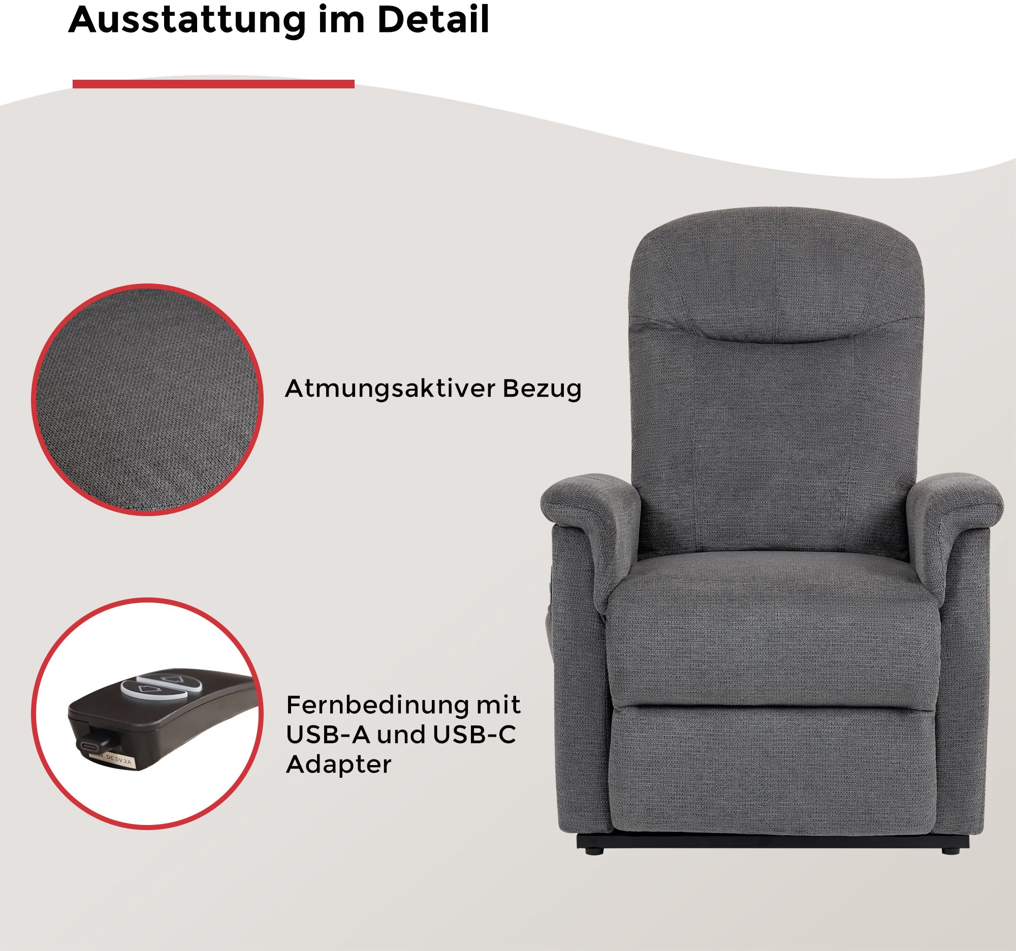 Duo Collection Fauteuil TV »TV-Sessel Pylos« 1 cuis tlg. fonction relaxation et ressorts ensachés avec suspension à lames en acier
