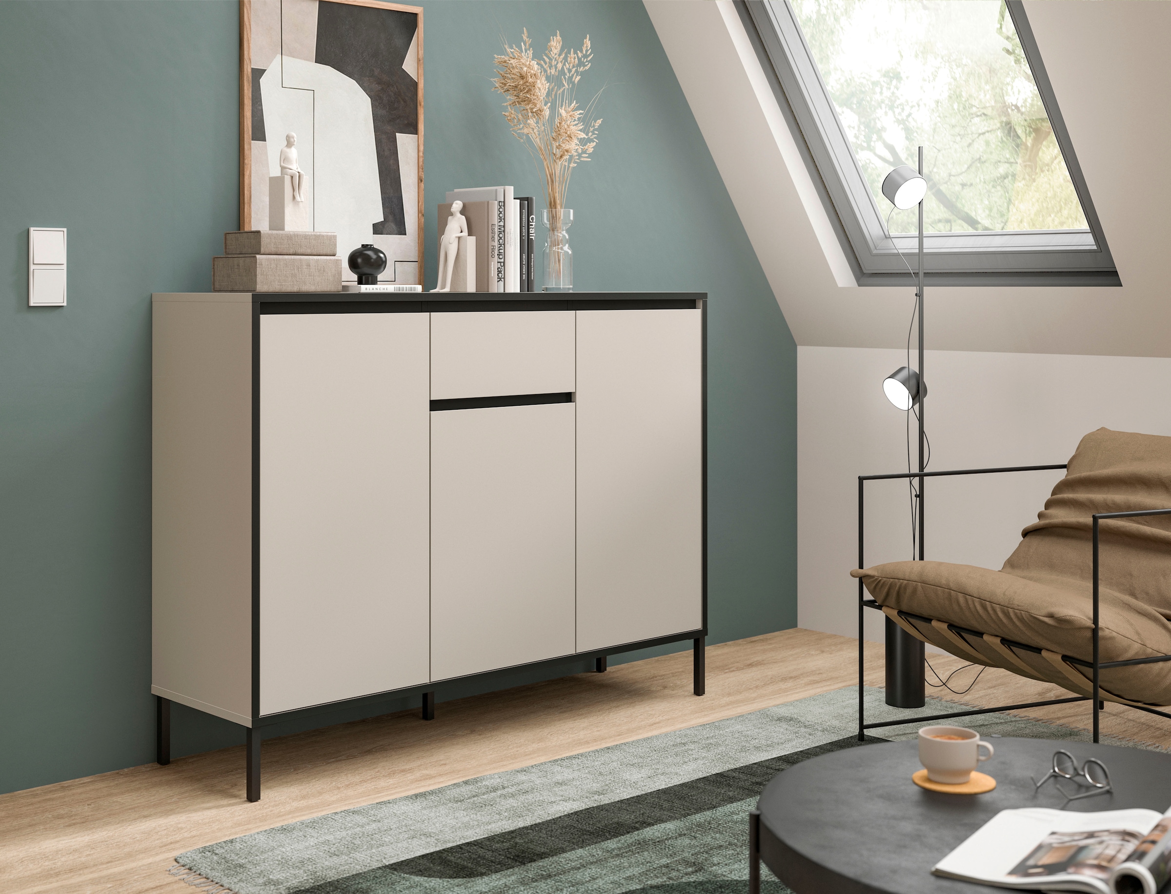 INOSIGN Sideboard »NORT, Höhe: 101cm, mit Metall Stabfuss, 3 Türen, 1 Schubkasten« Anrichte, Kommode, Schrank, Board, Higboard