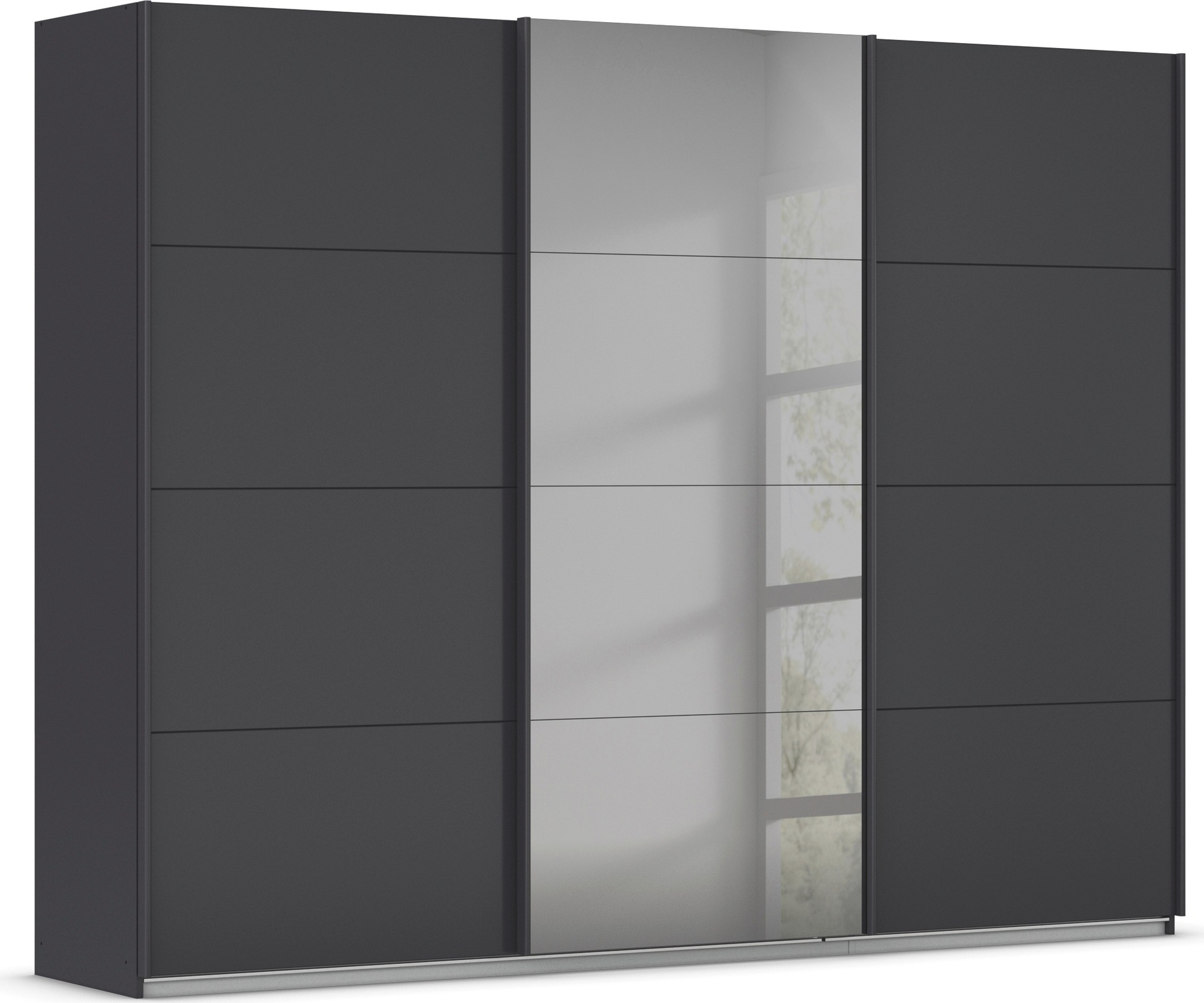 Image of GOODproduct Schwebetürenschrank "Schlafzimmerschrank Kleiderschrank Schrank Garderobe FERRIS" In 3 Ausstattungen BASIC/CLASSIC/PREMIUM, in Breiten 271 cm, Mitteltür mit hochwertigem Grauspiegel MADE IN GERMANY